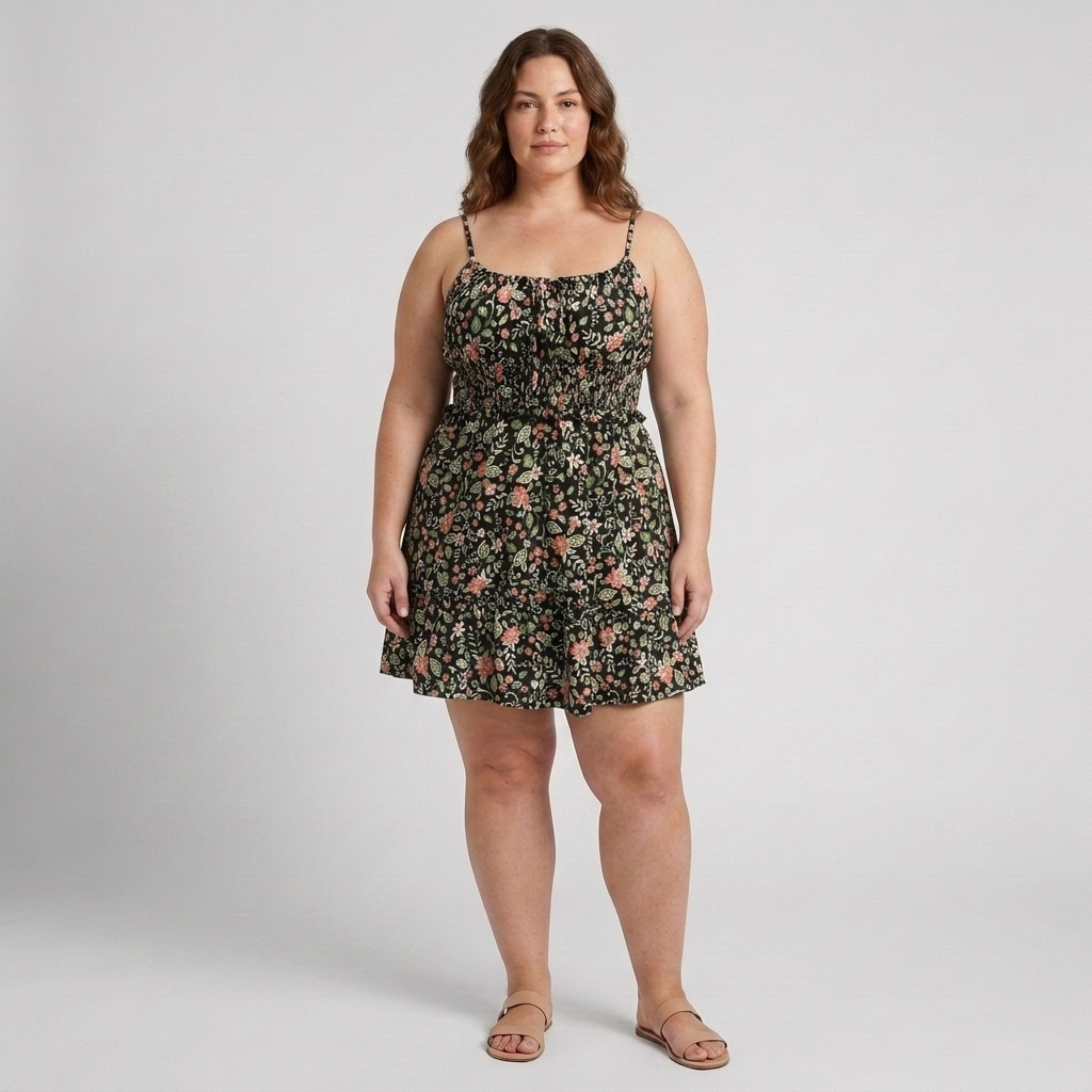 Robe d'été grande taille pour femme évasée à bretelles imprimé fleuri
