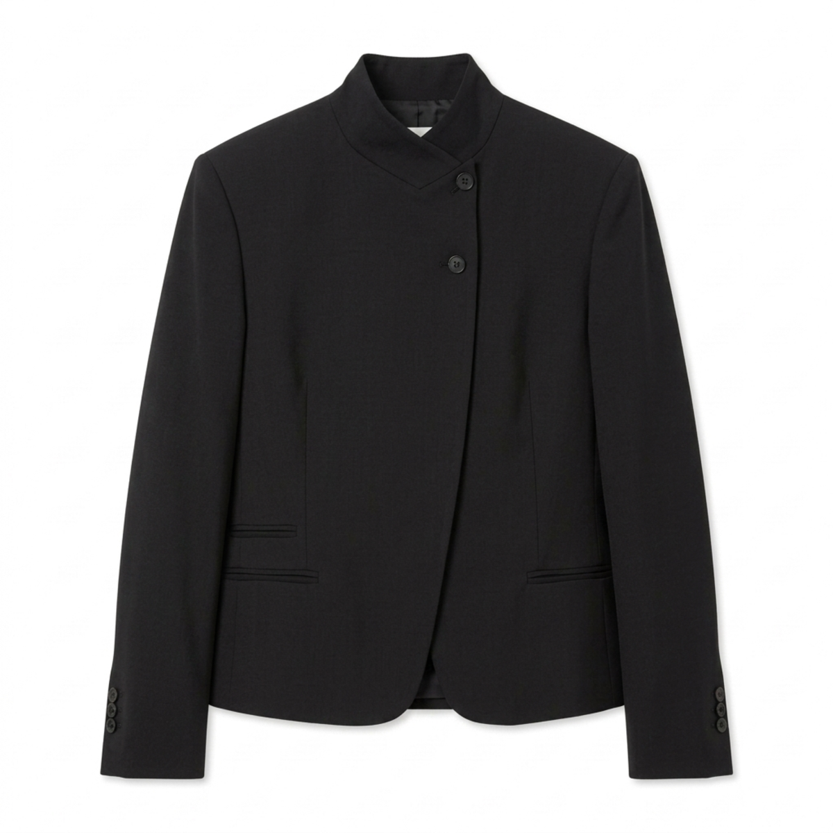 Women’s Polyester Jacket – Stand Collar and Relaxed Asymmetrical Cut