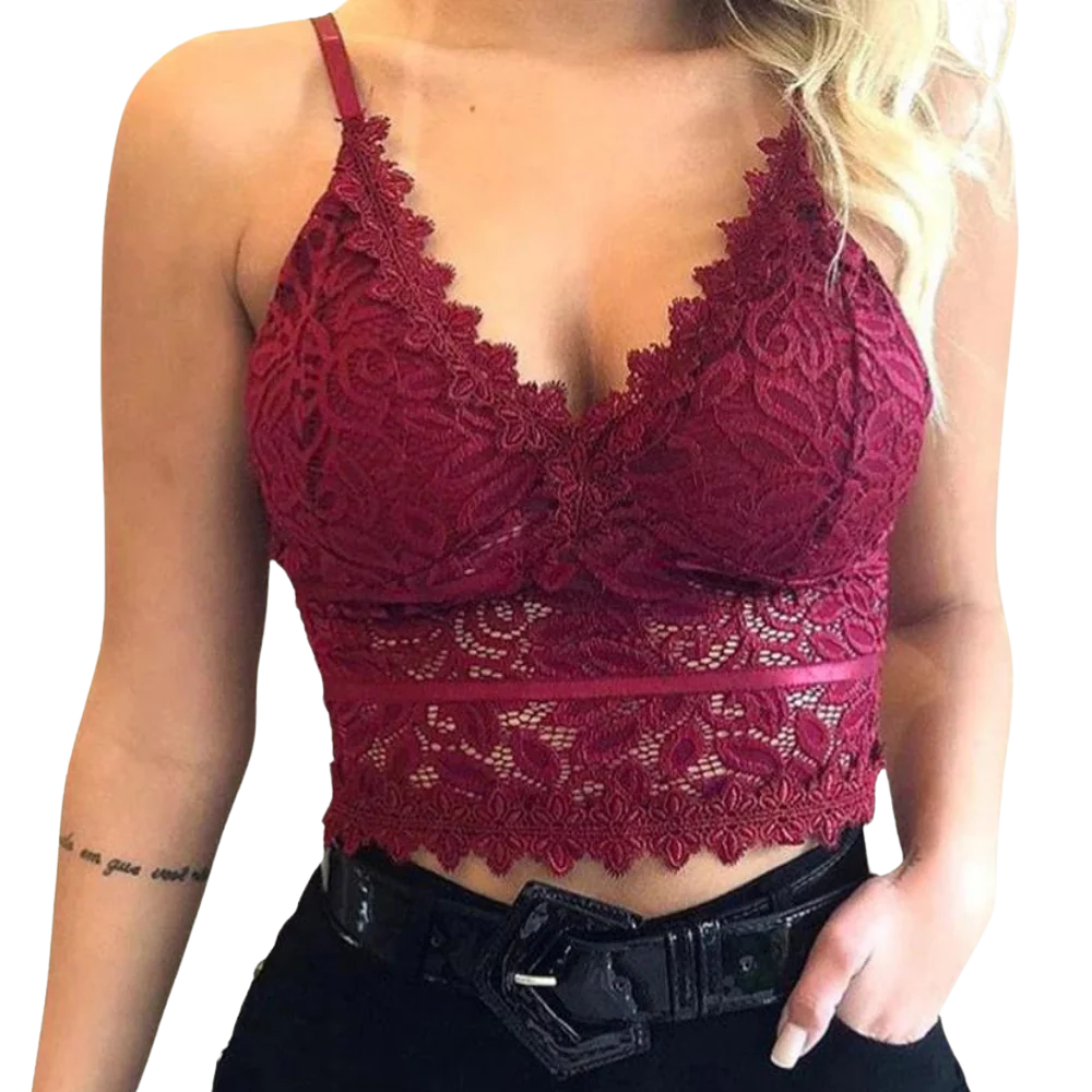 Haut court crop top pour femmes en dentelle — col en v — sortie chic