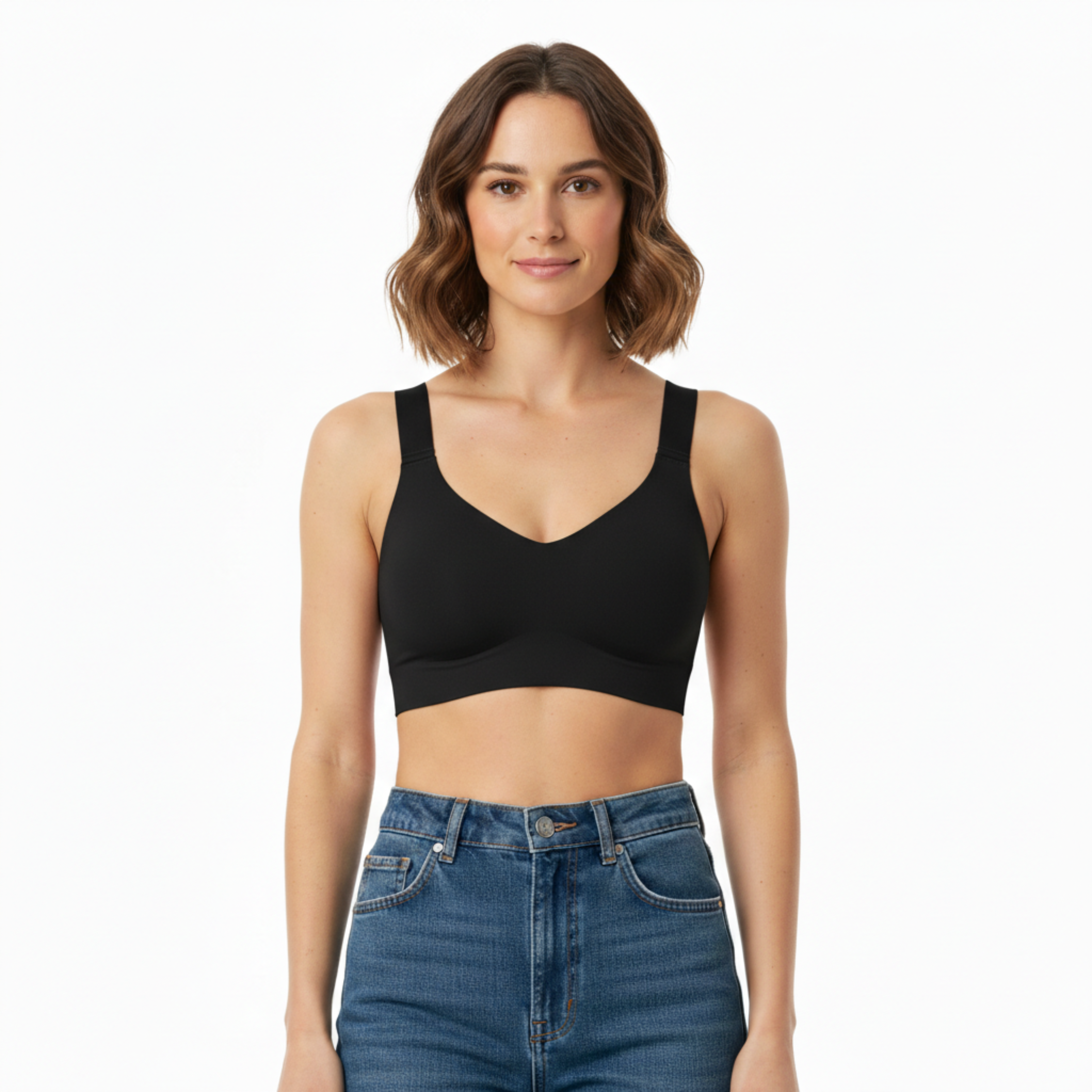Soutien-gorge push-up sans armature et sans couture pour femmes avec bretelles réglables et fermeture à quatre agrafes