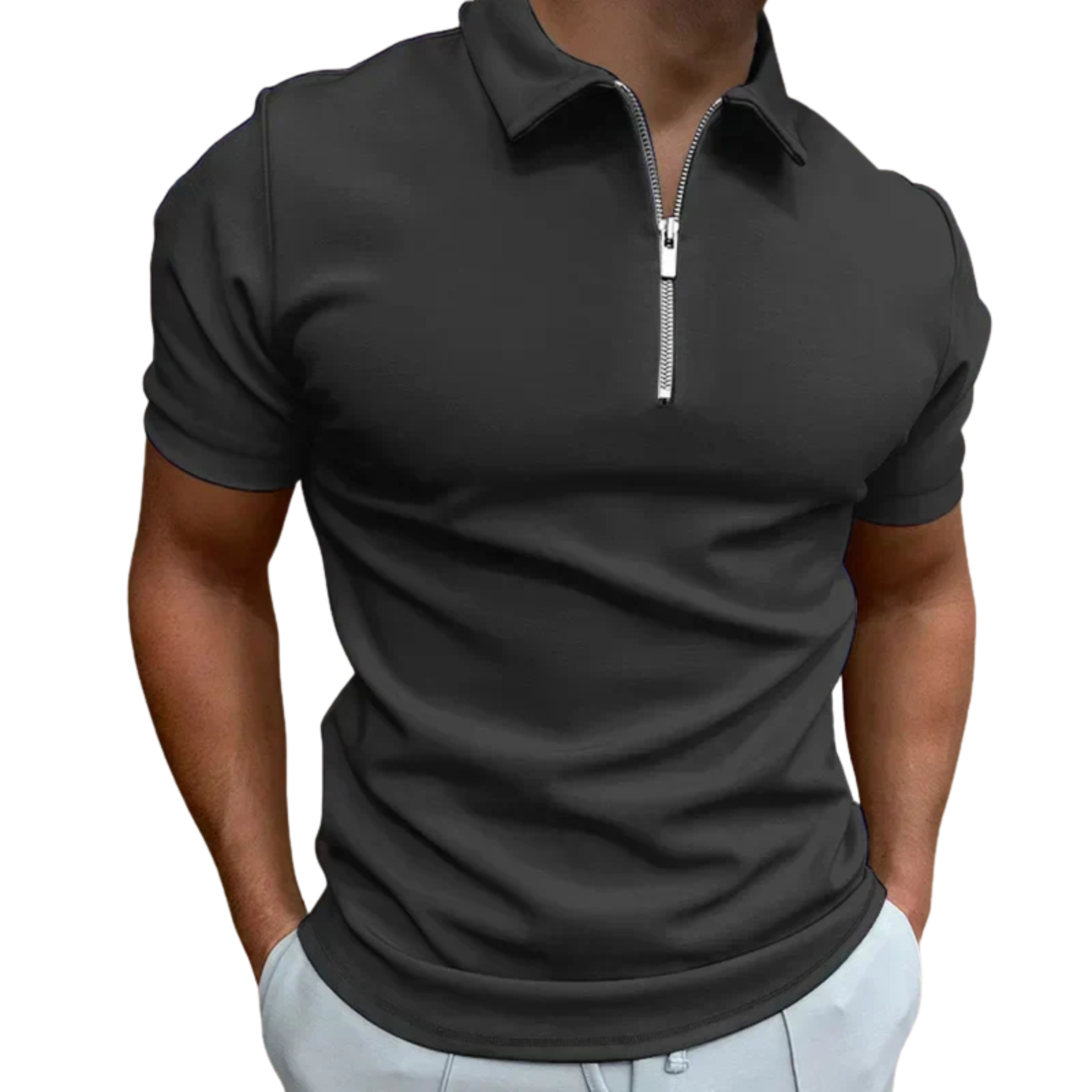 Polo homme avec col zippé et manches courtes — détente