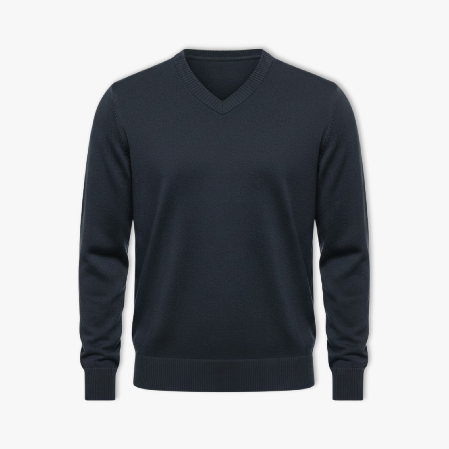 Men's V-Neck Sweater in Plain Black Cotton