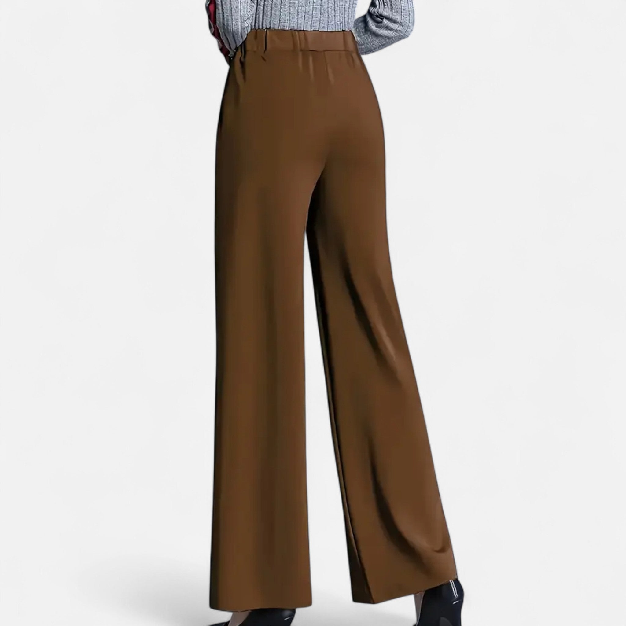 Pantalon Femme – Taille Haute Jambe Large Ourlet Revers Coupe Fluide