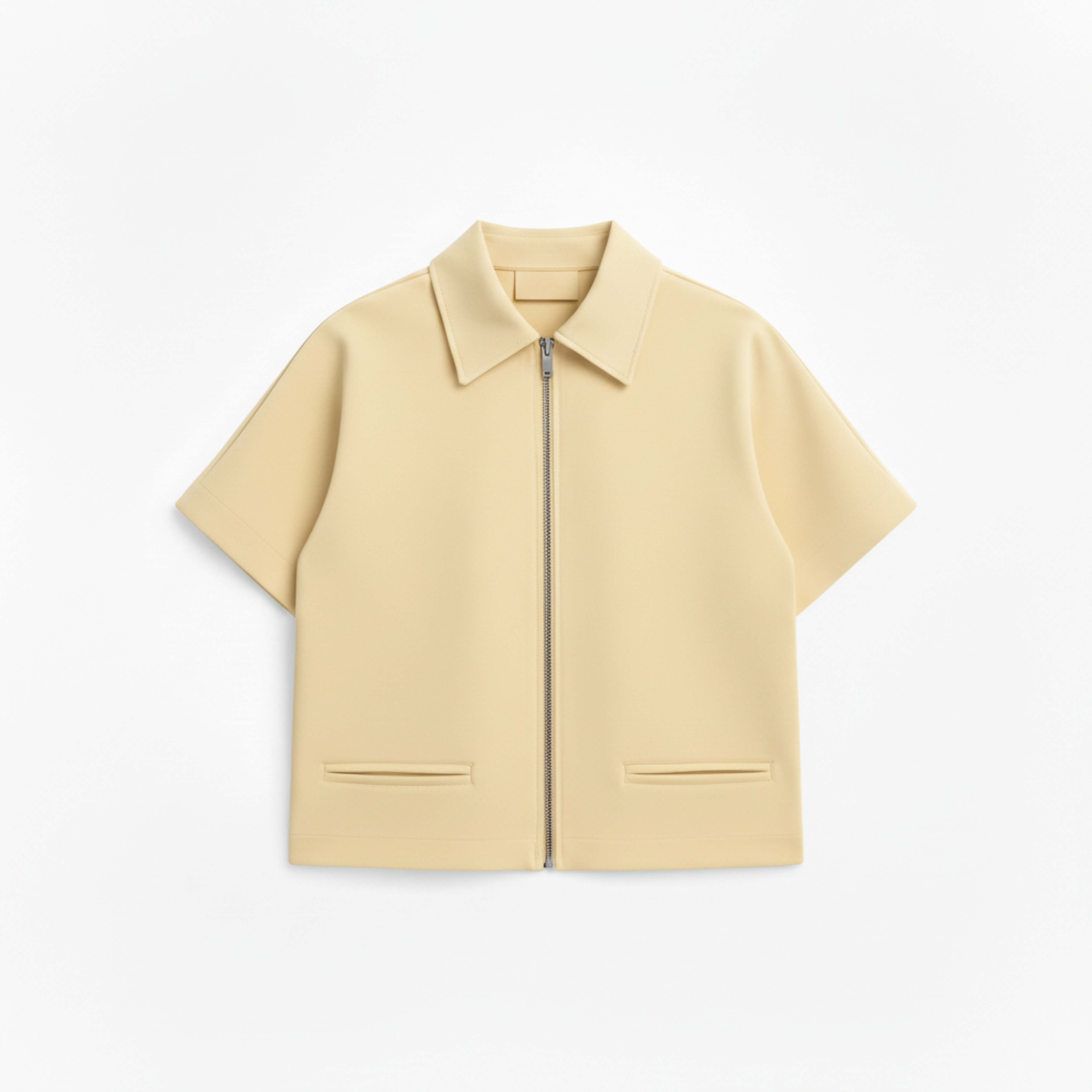 Veste Courte en Polyester à Manches Courtes avec Fermeture Éclair pour Femme