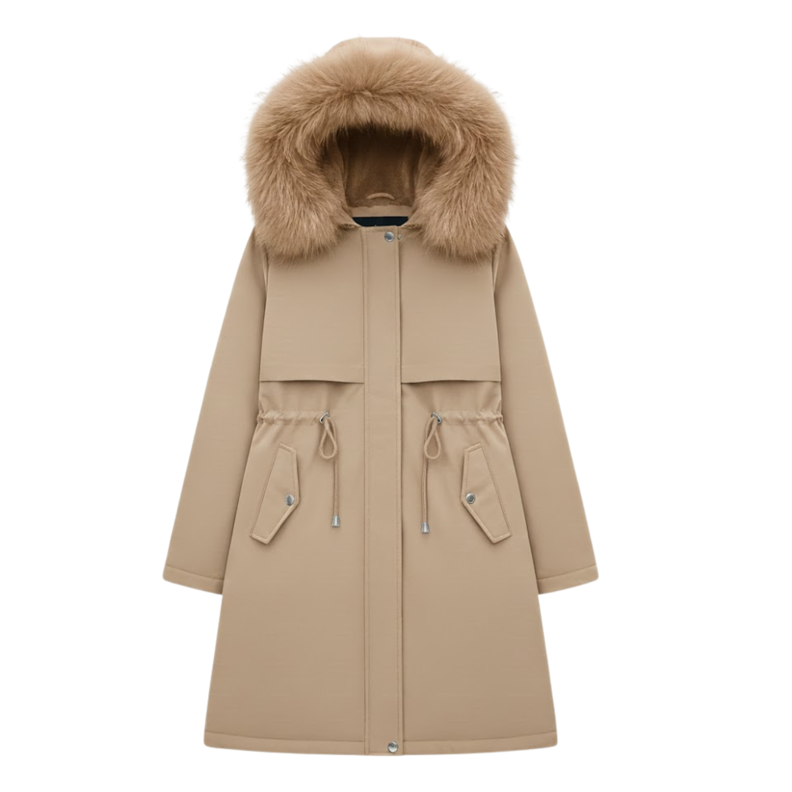 Parka Femme Longue Épaissie et Chaude avec Doublure en Laine et Capuche à Fourrure
