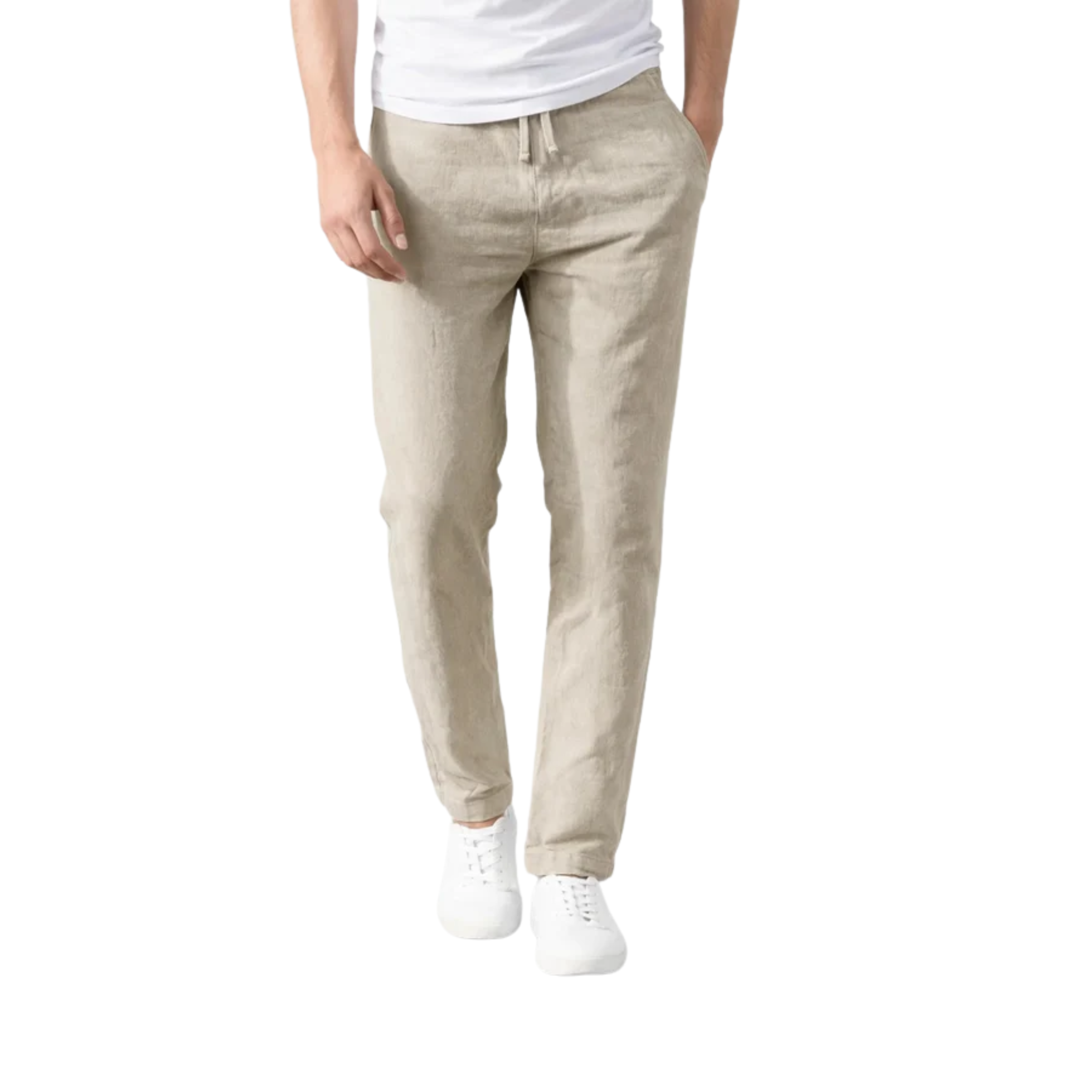 Pantalon coupe droite homme — taille élastique avec cordon — plage et été