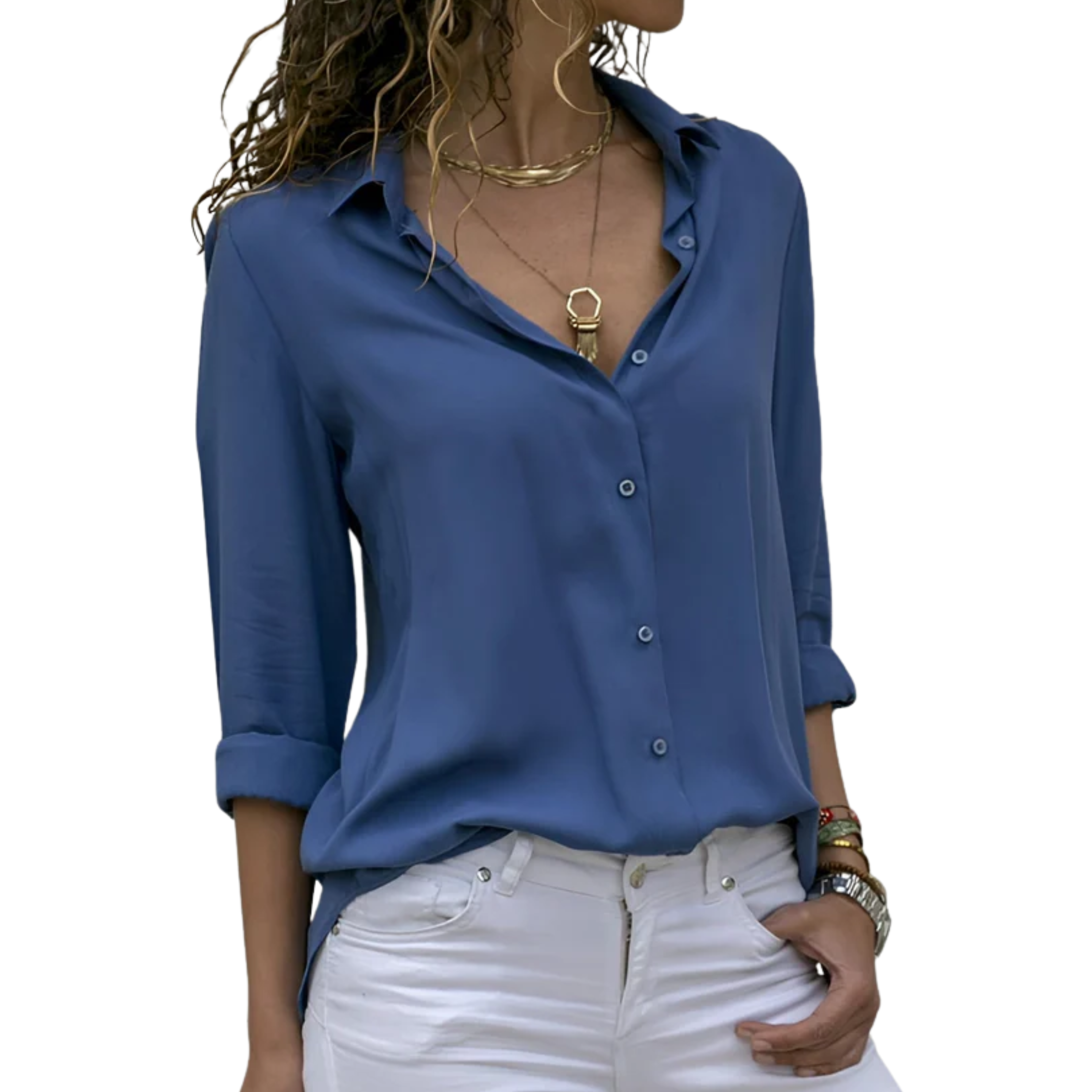 Blouse fluide femme en soie — décolleté en v — bureau et soirée