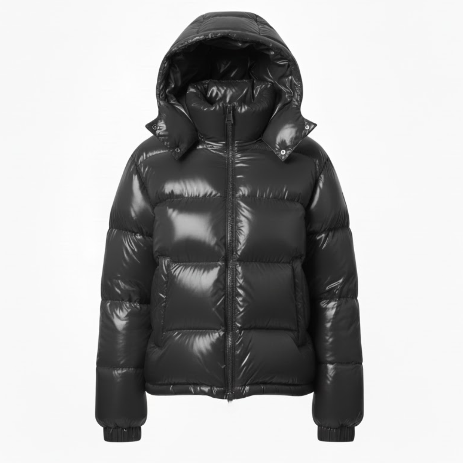 Veste Femme Matelassée Brillante à Capuche, Fermeture Zippée Montante, Chaude et Douillette