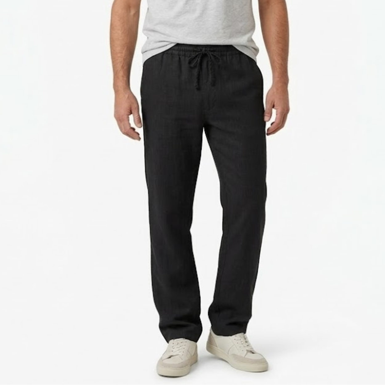 Pantalon en Coton et Lin pour Hommes avec Taille Élastique et Poches Arrière