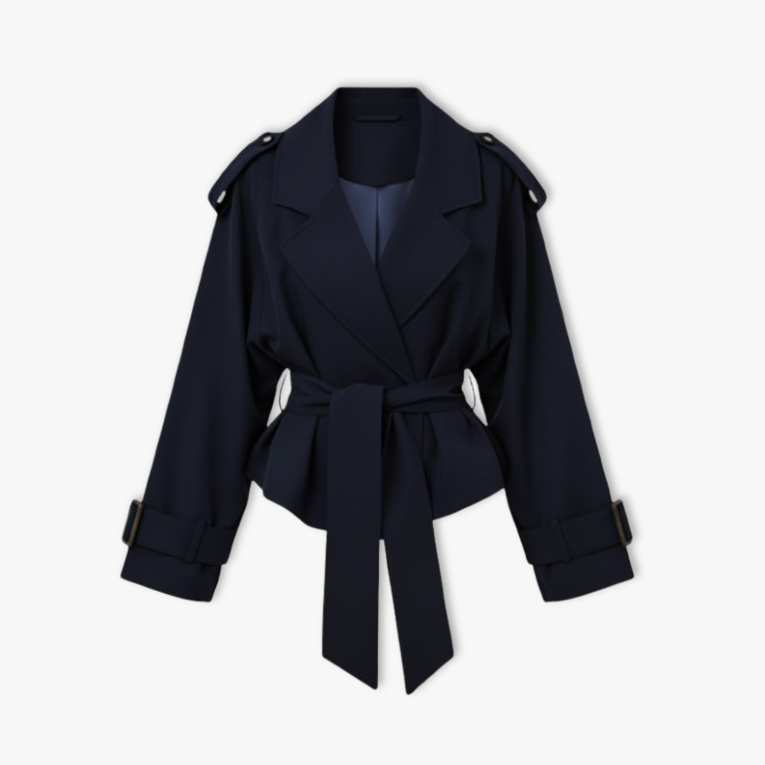 Trench Court Court à Lacets pour Femme, Veste Coupe-Vent à Revers et Manches Longues
