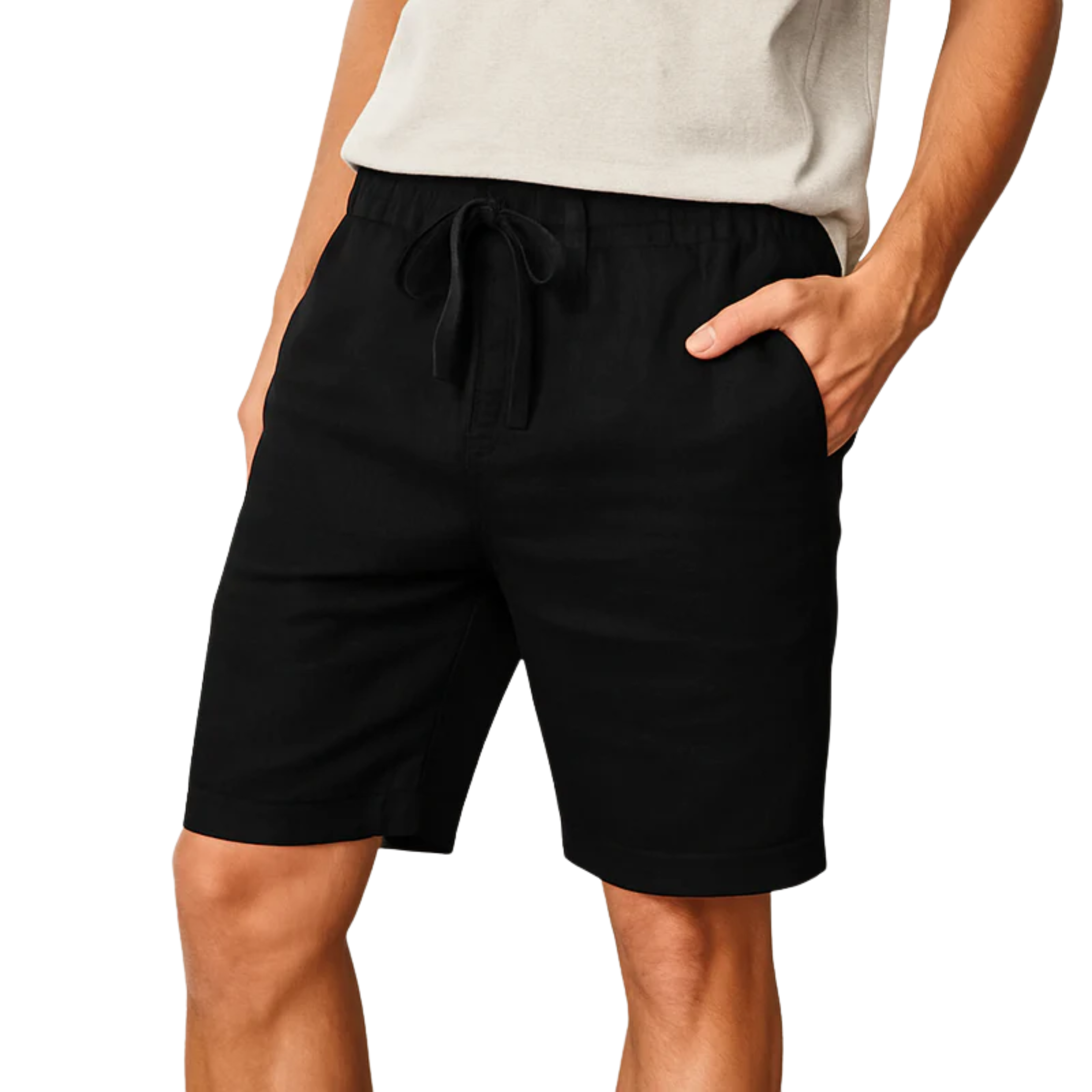 Short en Lin pour Homme avec Taille Élastiquée et Coupe Droite Décontractée