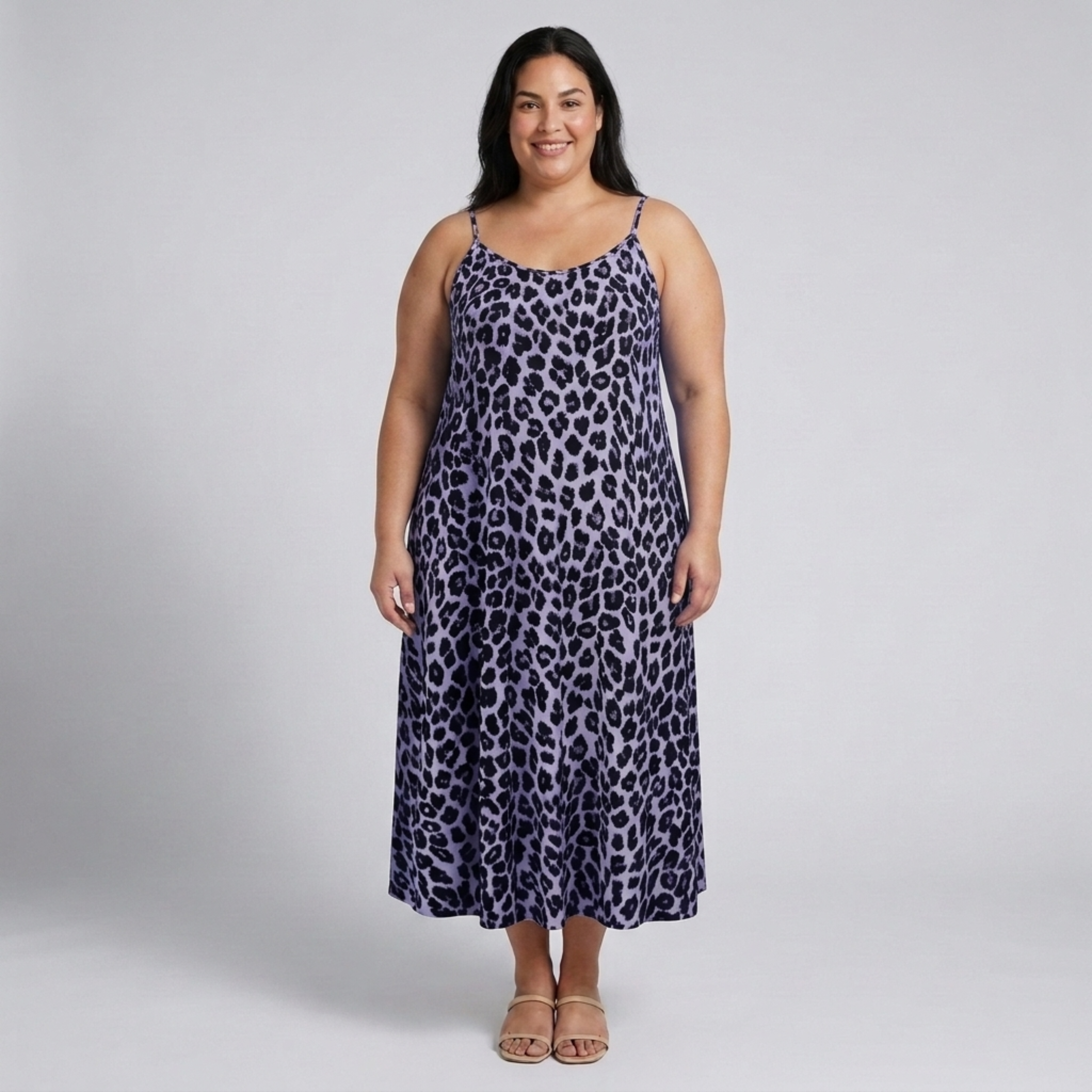 Robe longue grande taille pour femme à bretelles imprimé léopard