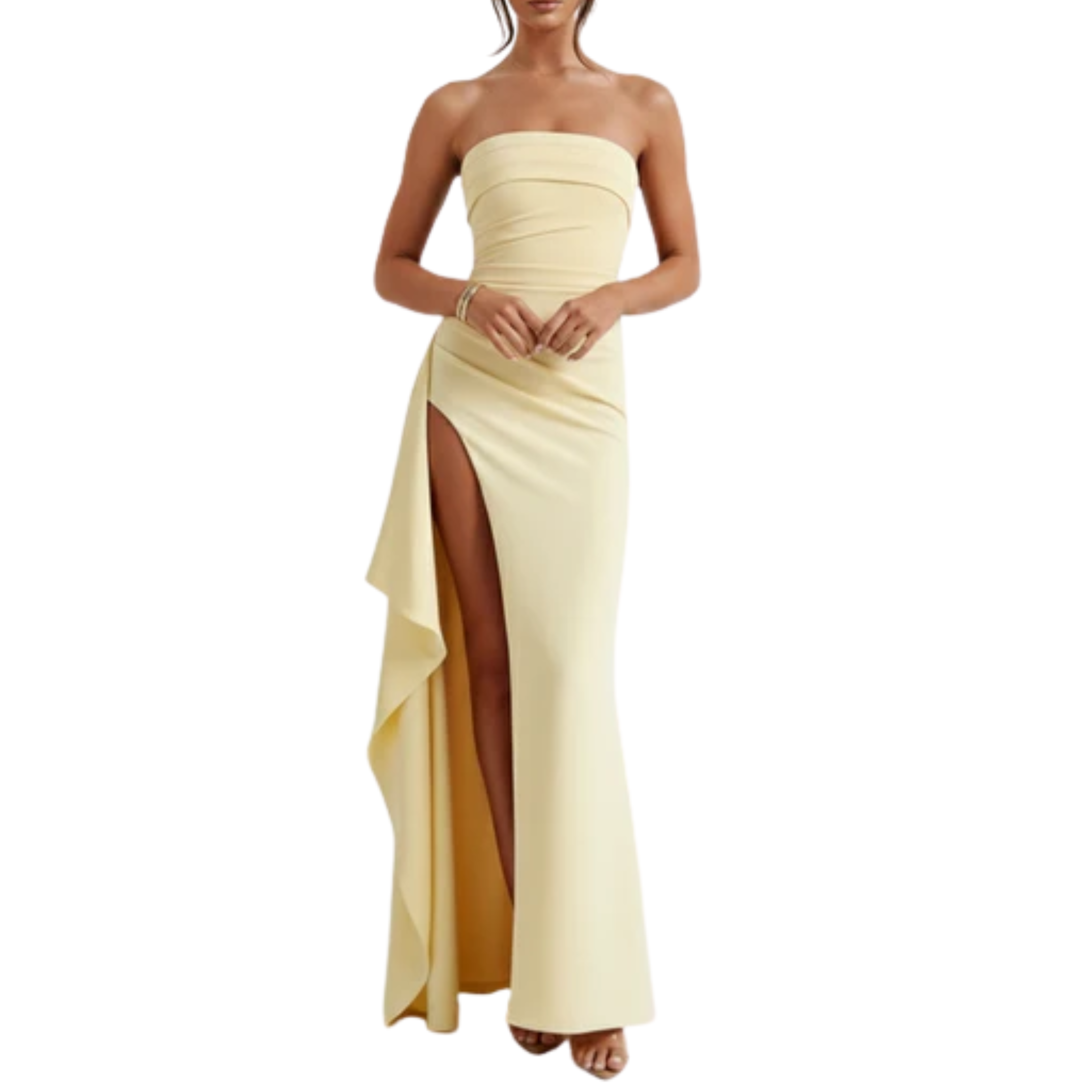 Robe de soirée longue — coupe sirène froncée avec fente | gala formel