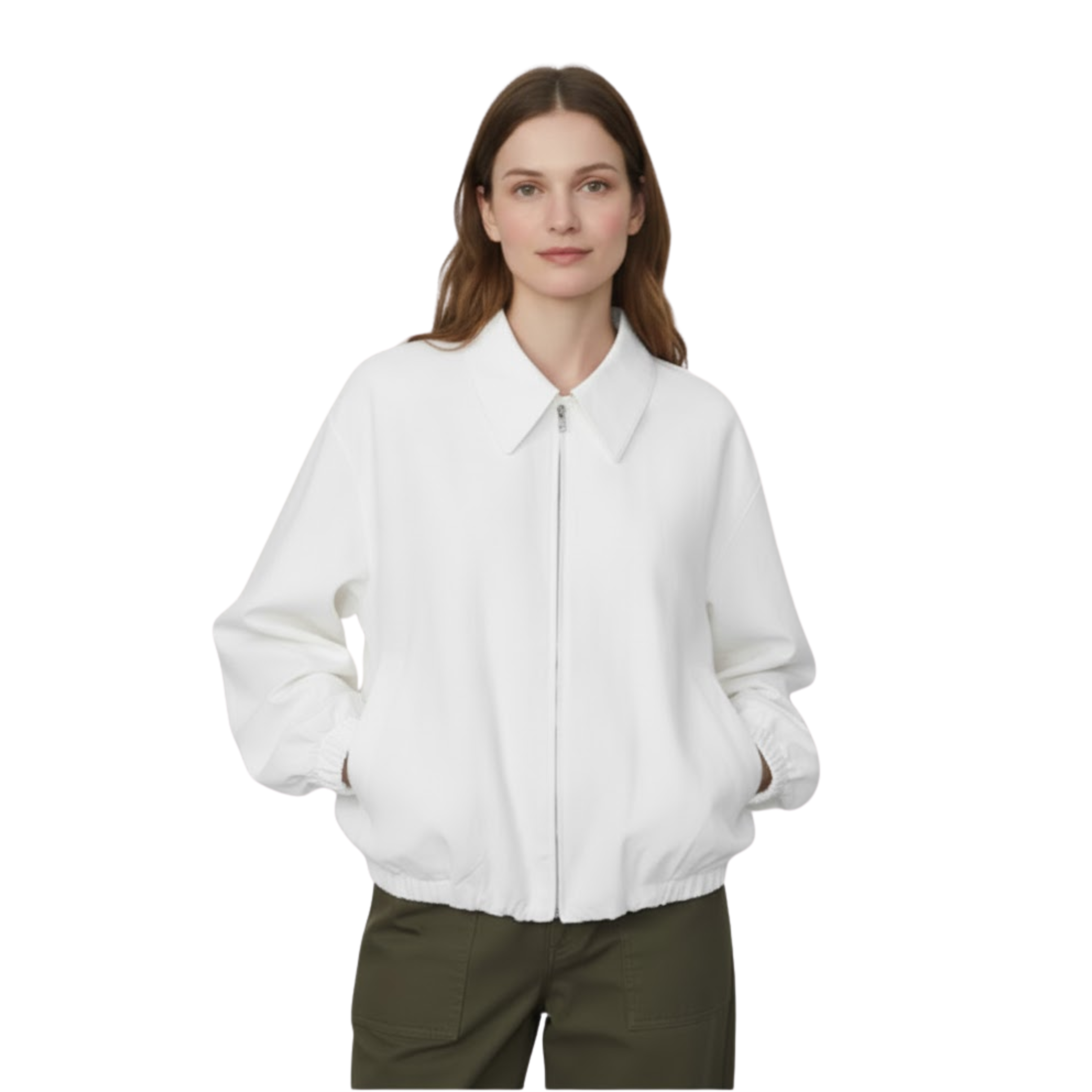 Veste Courte à Col Revers et Fermeture Éclair Coupe Ample pour Femme