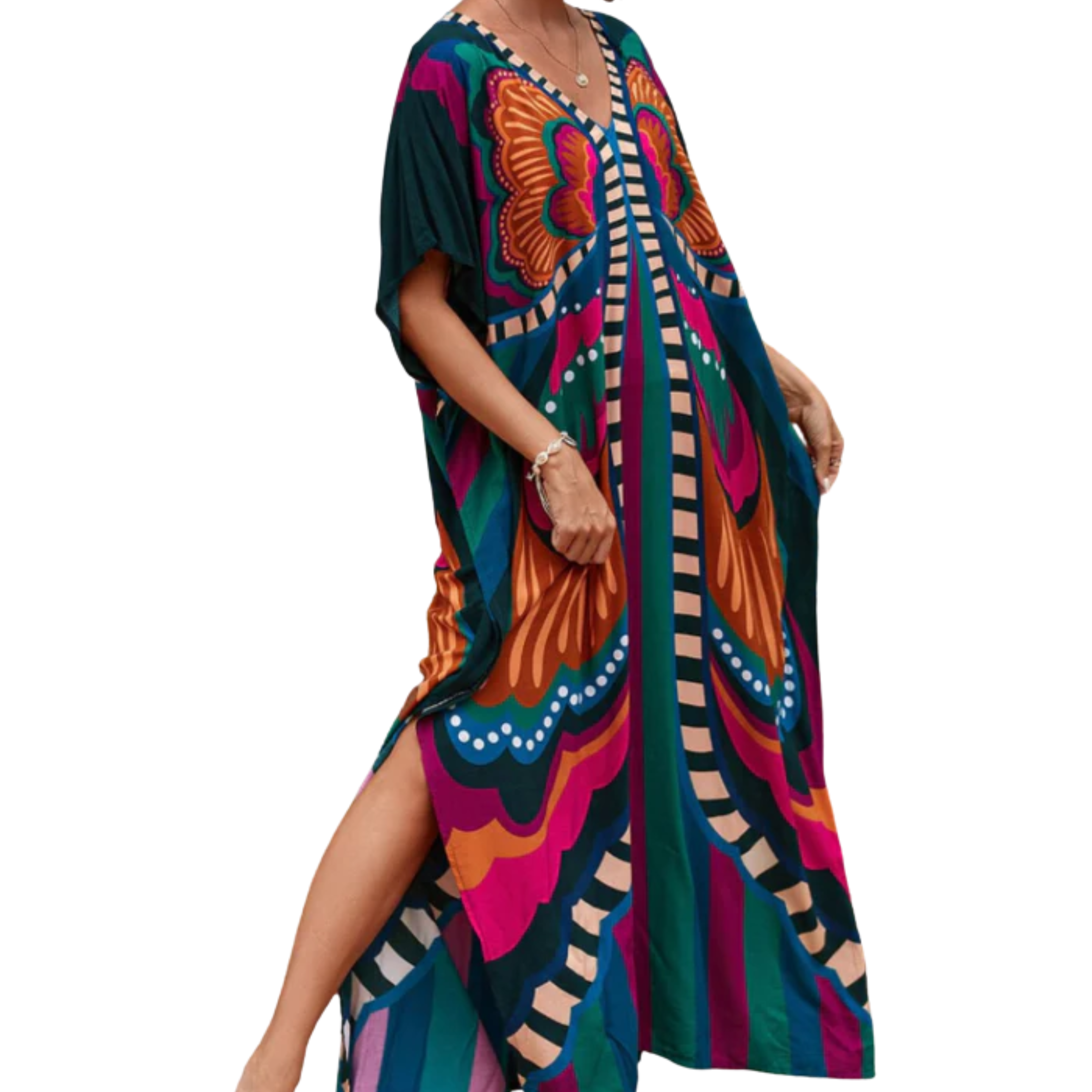 Robe kaftan kimono grande taille — coupe ample — plage et voyage