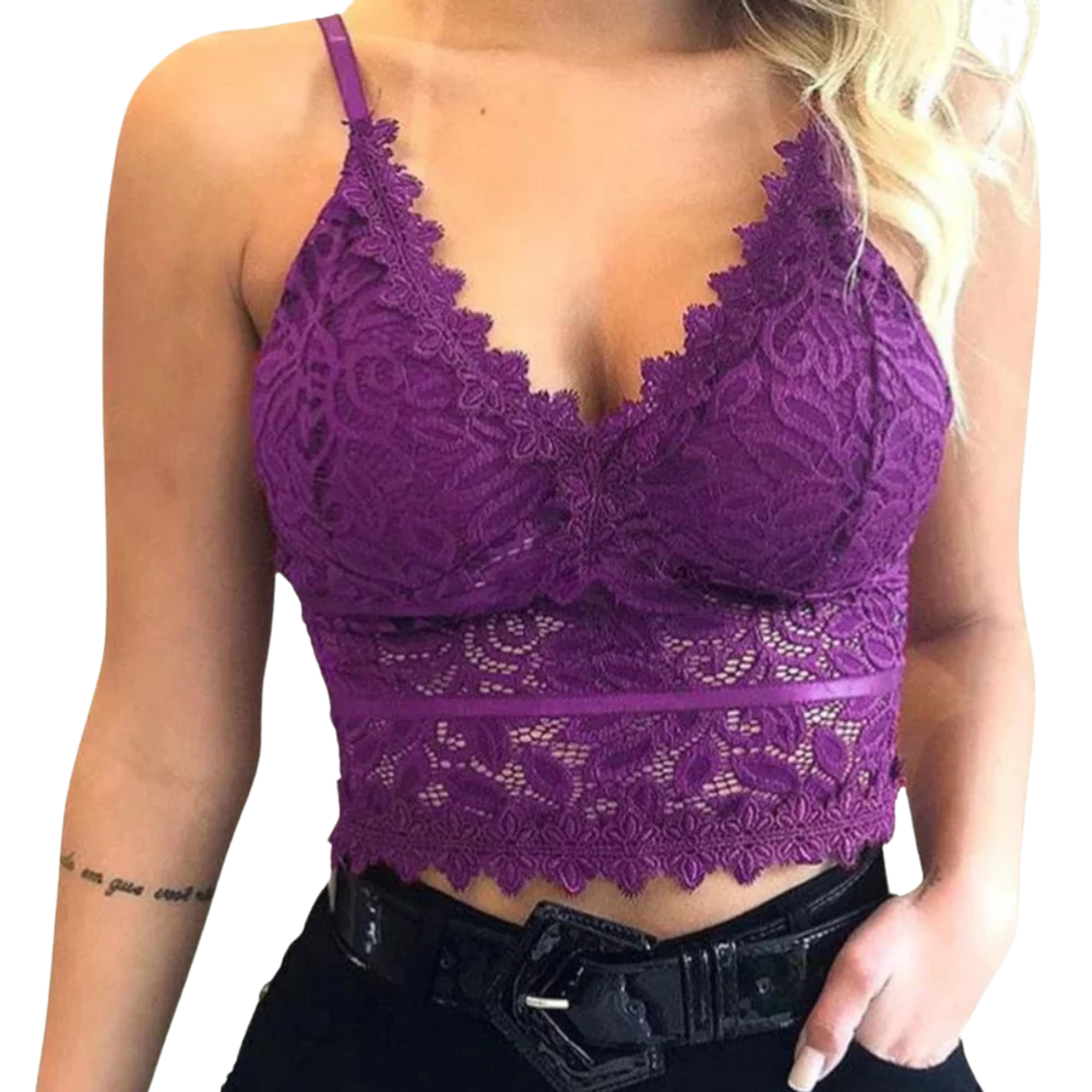 Haut court crop top pour femmes en dentelle — col en v — sortie chic