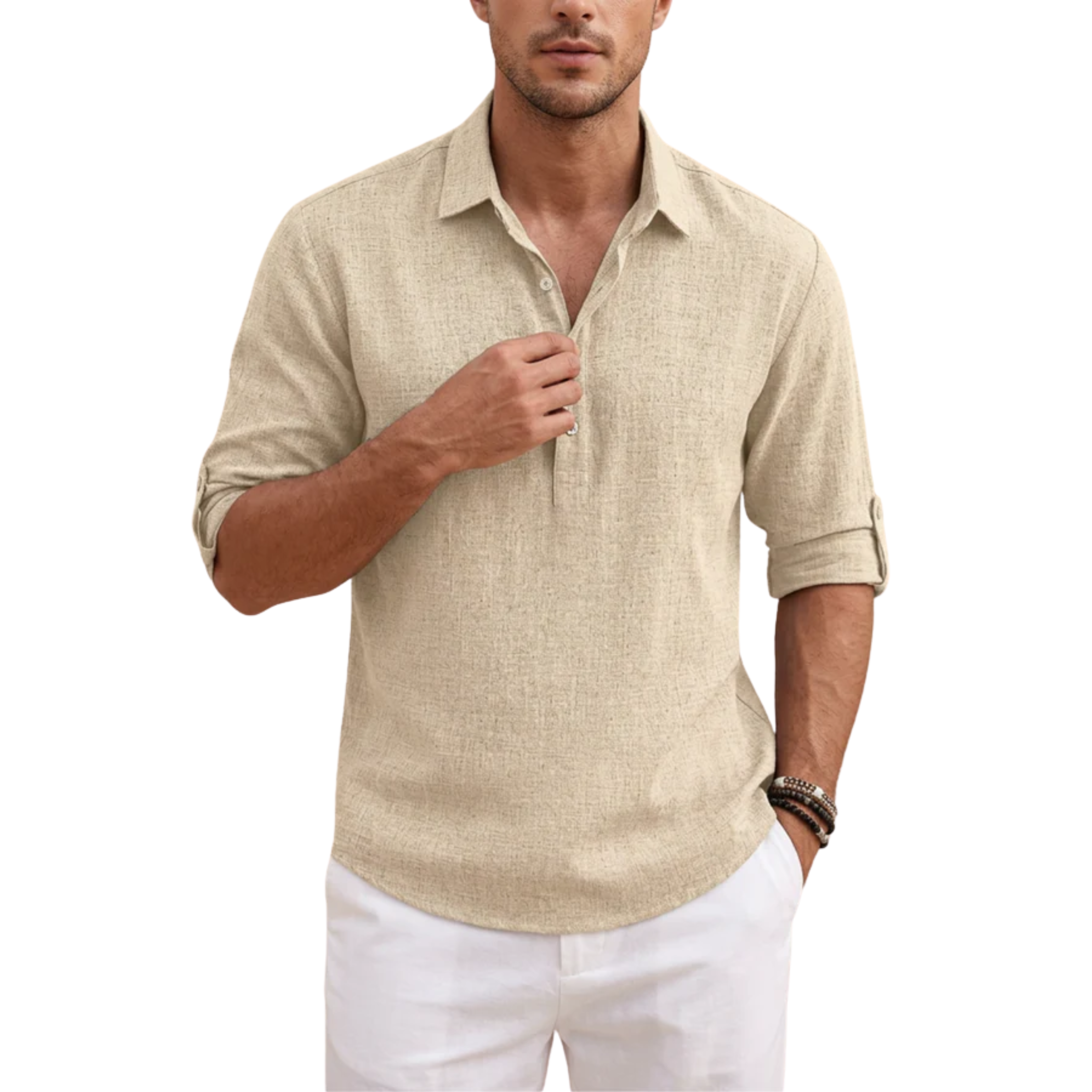 Polo manches courtes homme — mélange de lin respirant — vacances