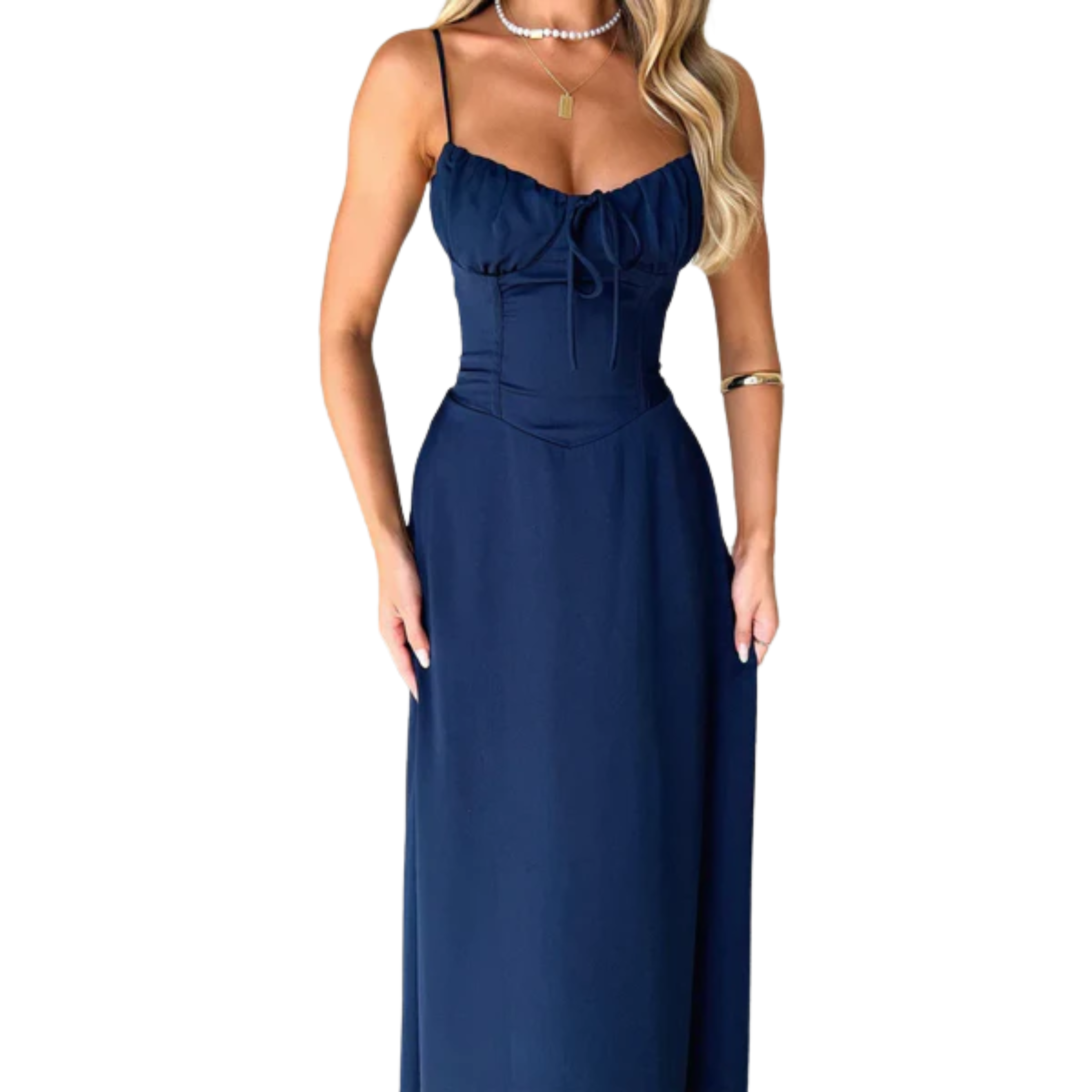 Robe longue femme — décolleté en cœur et fines bretelles | sortie d'été