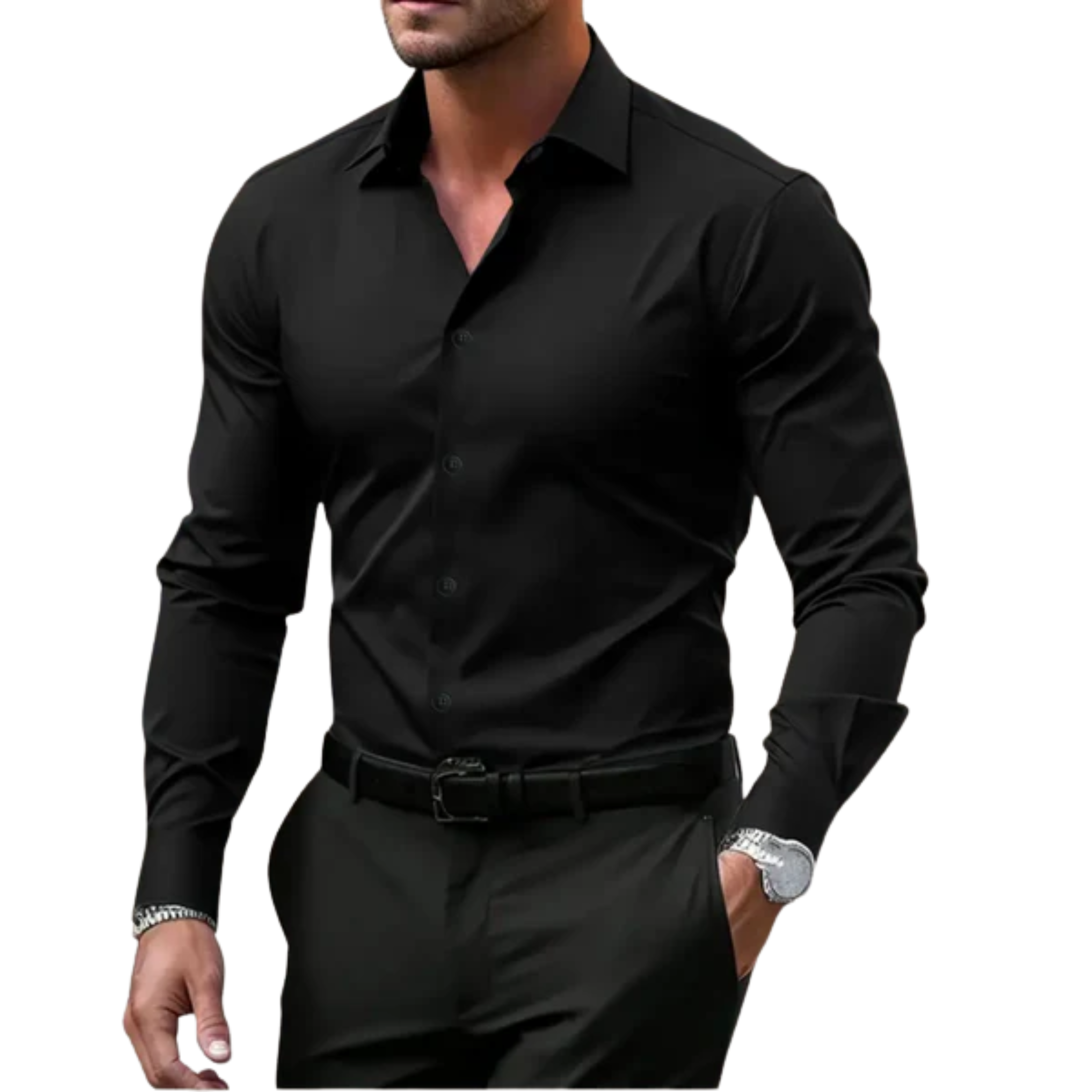 Chemise boutonnée homme — col à revers et manches longues — quotidien