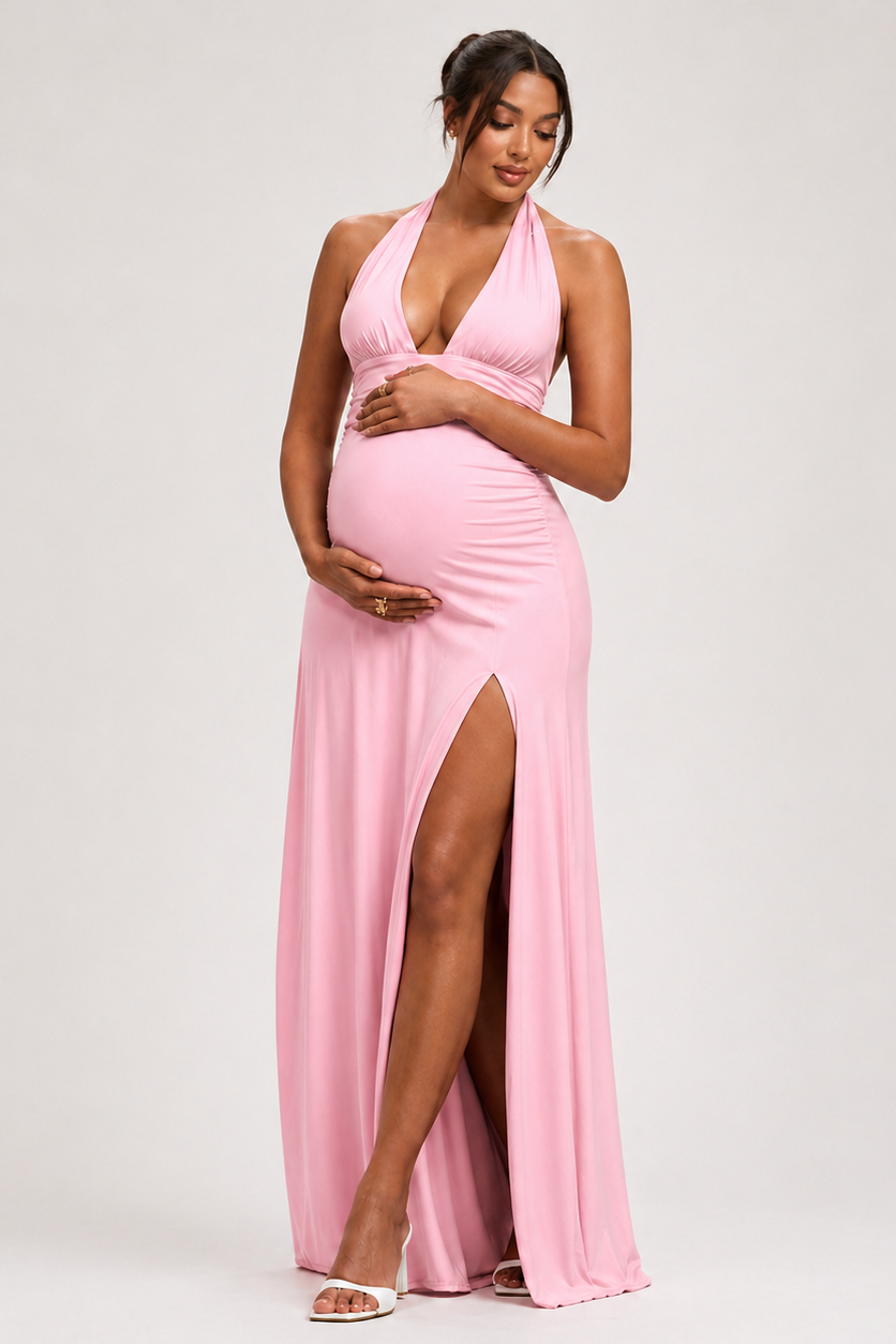 Robe maternité longue dos nu fendue