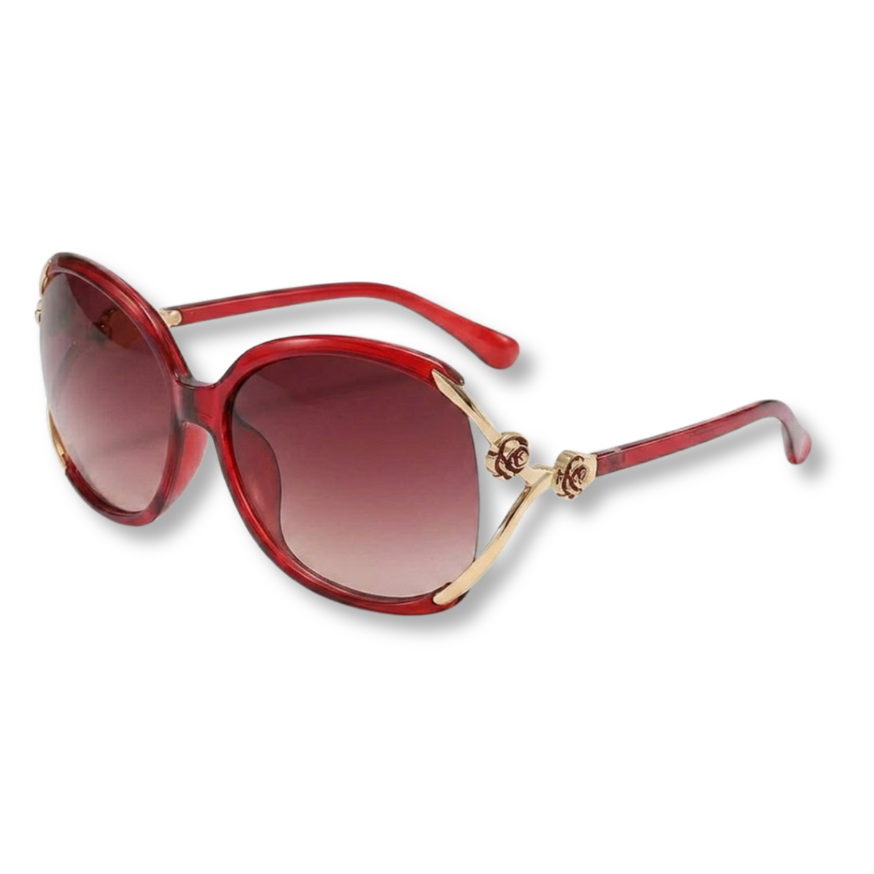 Lunettes de Soleil Oversized pour Femme avec Branches en Métal et Détails Floraux