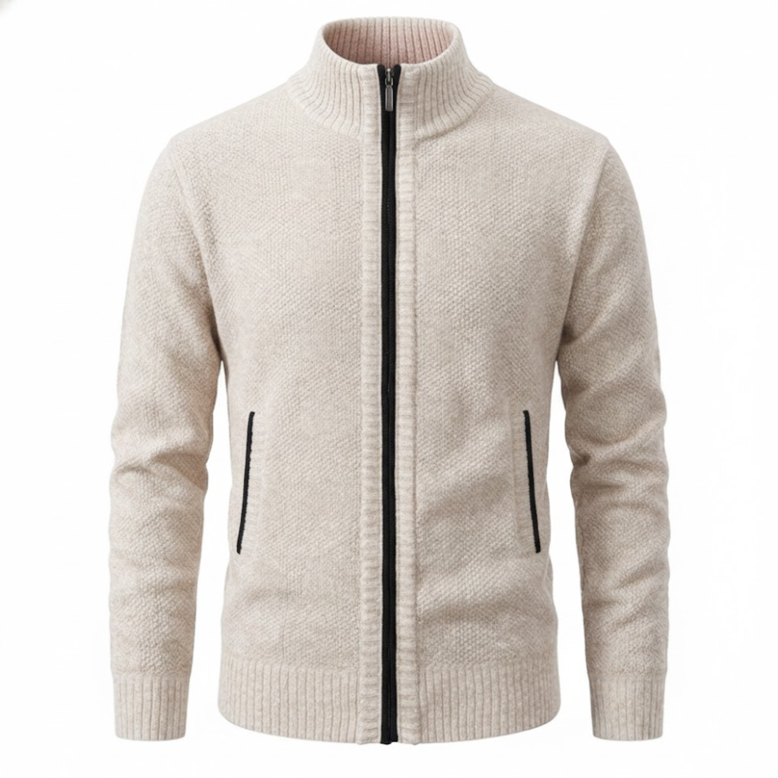 Gilet en maille zippé pour homme avec col montant et doublure en polaire