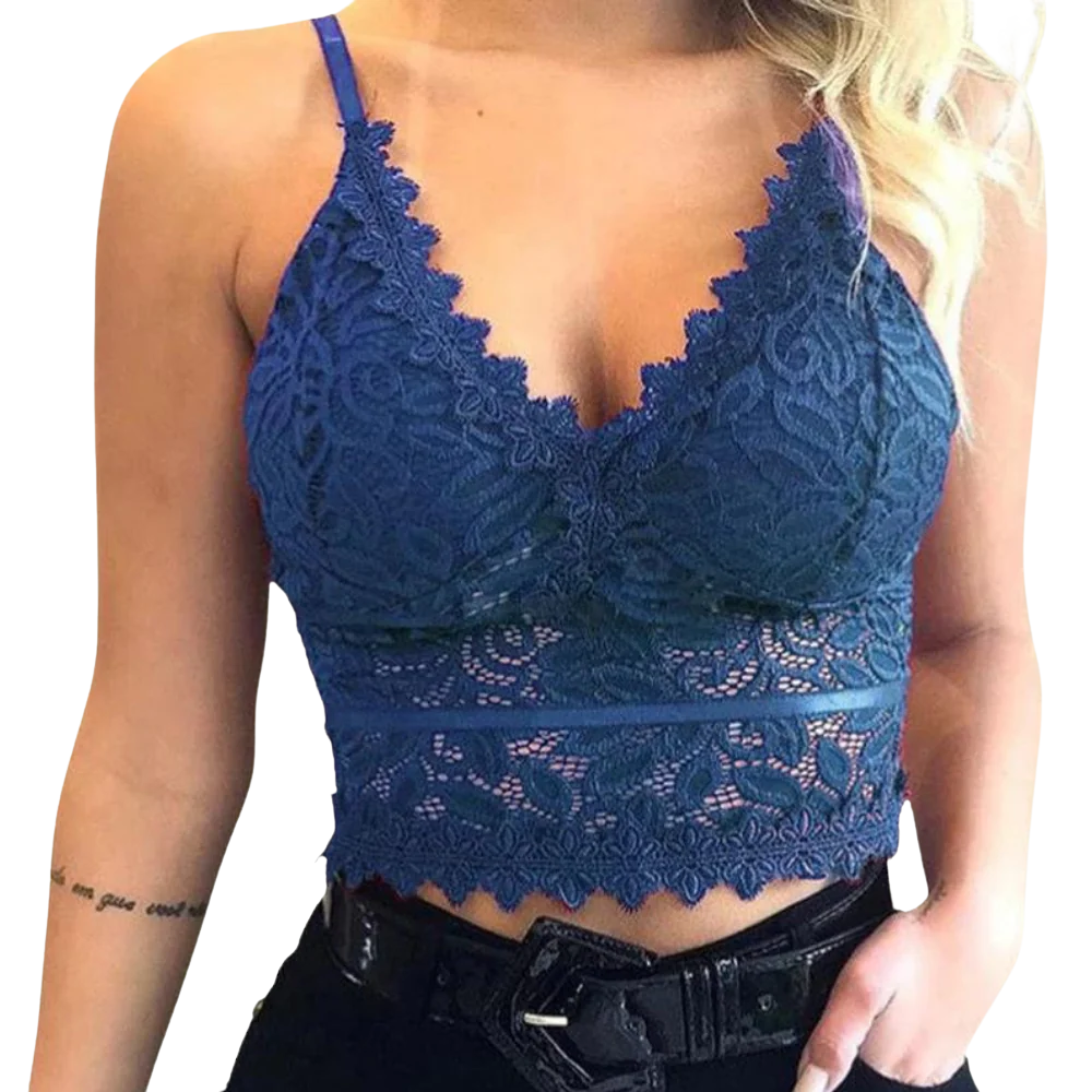 Haut court crop top pour femmes en dentelle — col en v — sortie chic