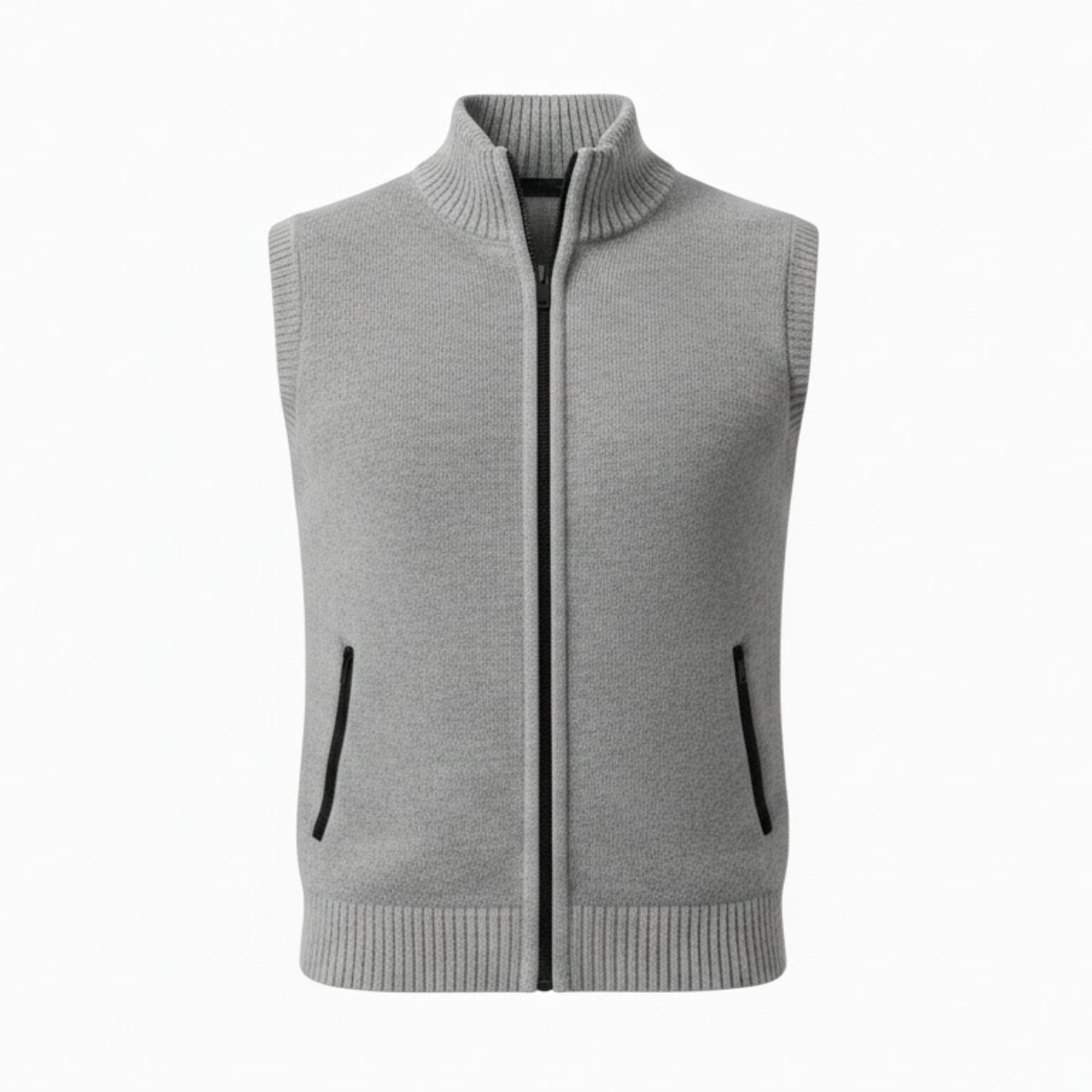 Gilet en maille sans manches avec fermeture éclair et col montant