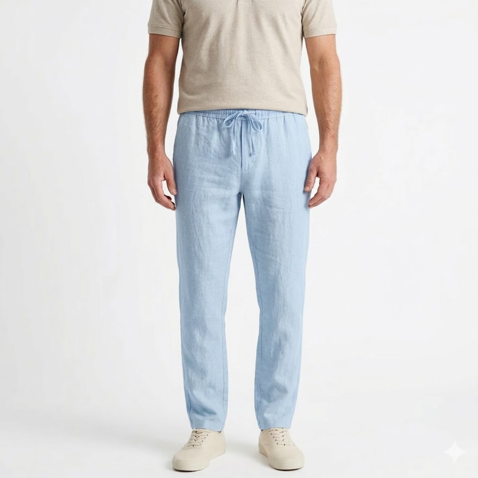 Pantalon Homme en Coton et Lin avec Taille Élastique et Cordon de Serrage