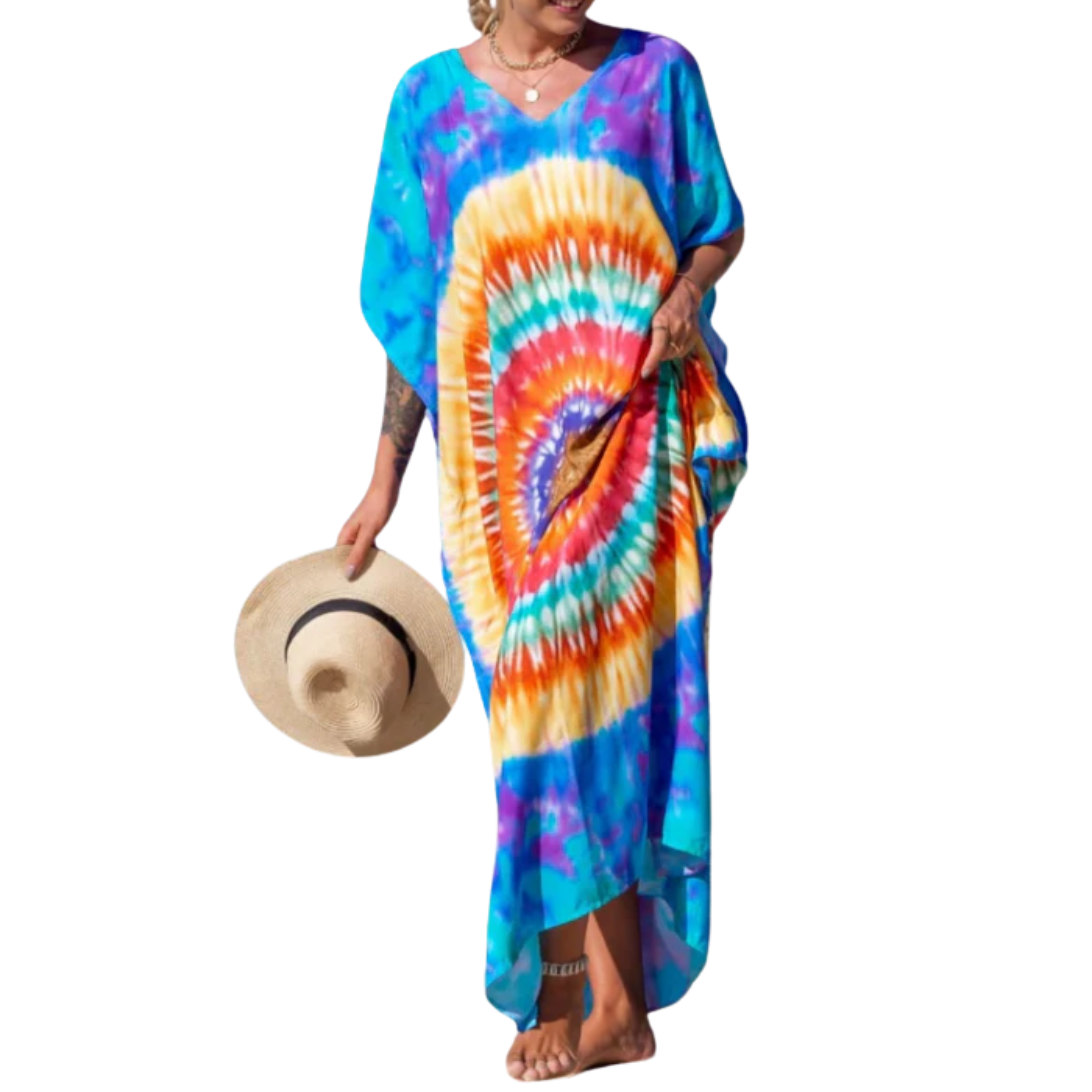 Robe kaftan kimono grande taille — coupe ample — plage et voyage