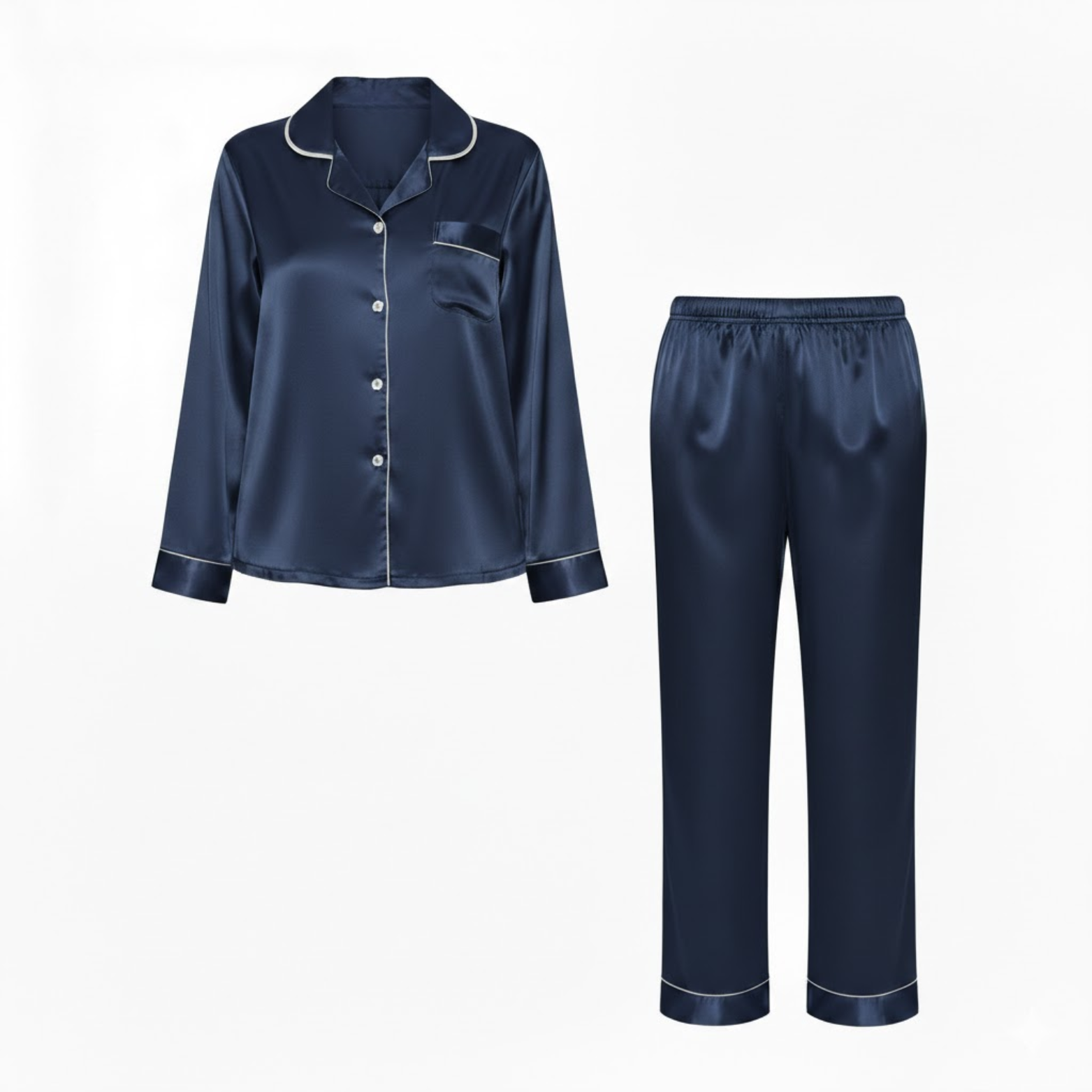 Ensemble pyjama en satin pour femme avec chemise à manches longues et pantalon