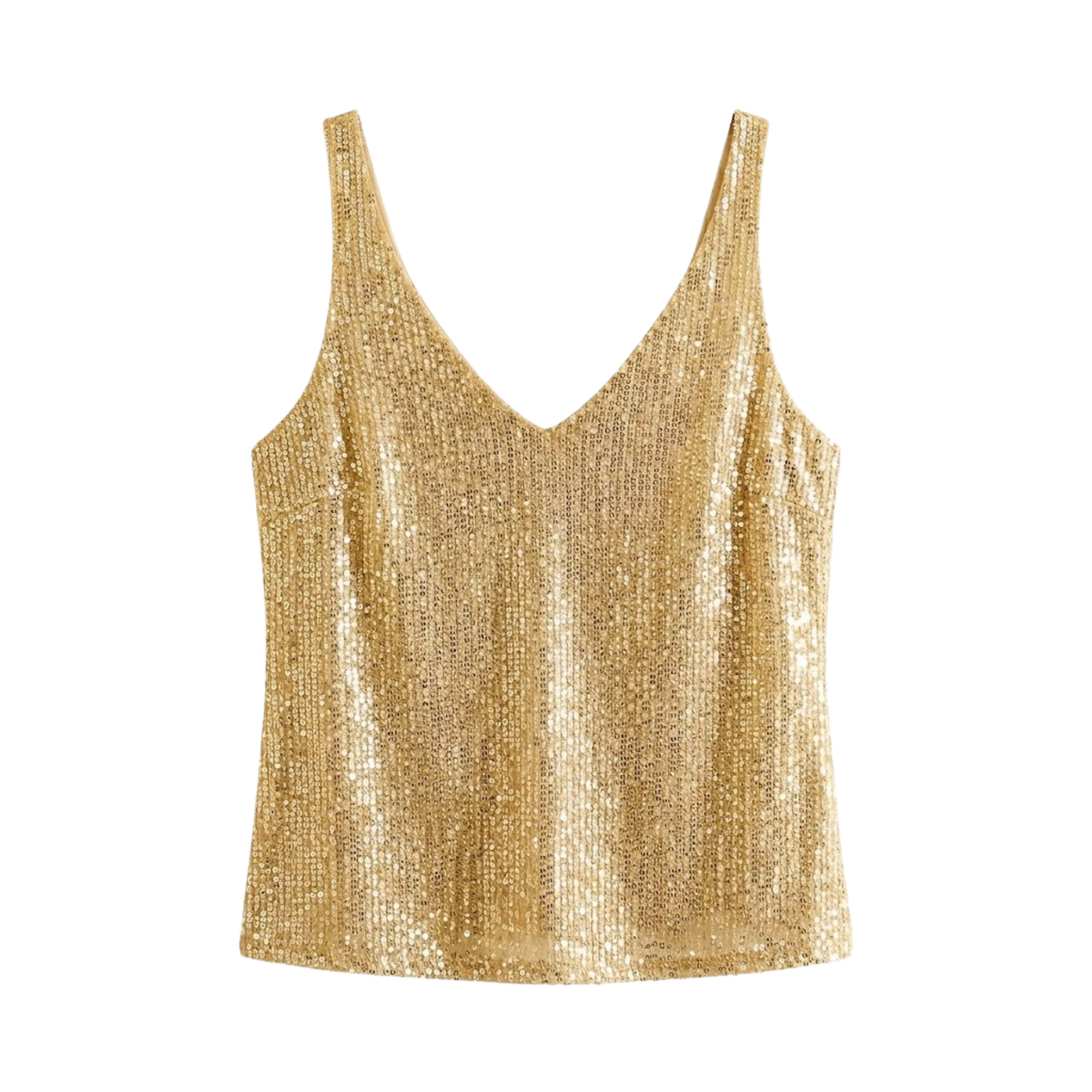 Débardeur à Paillettes avec Col en V et Sans Manches pour Femme