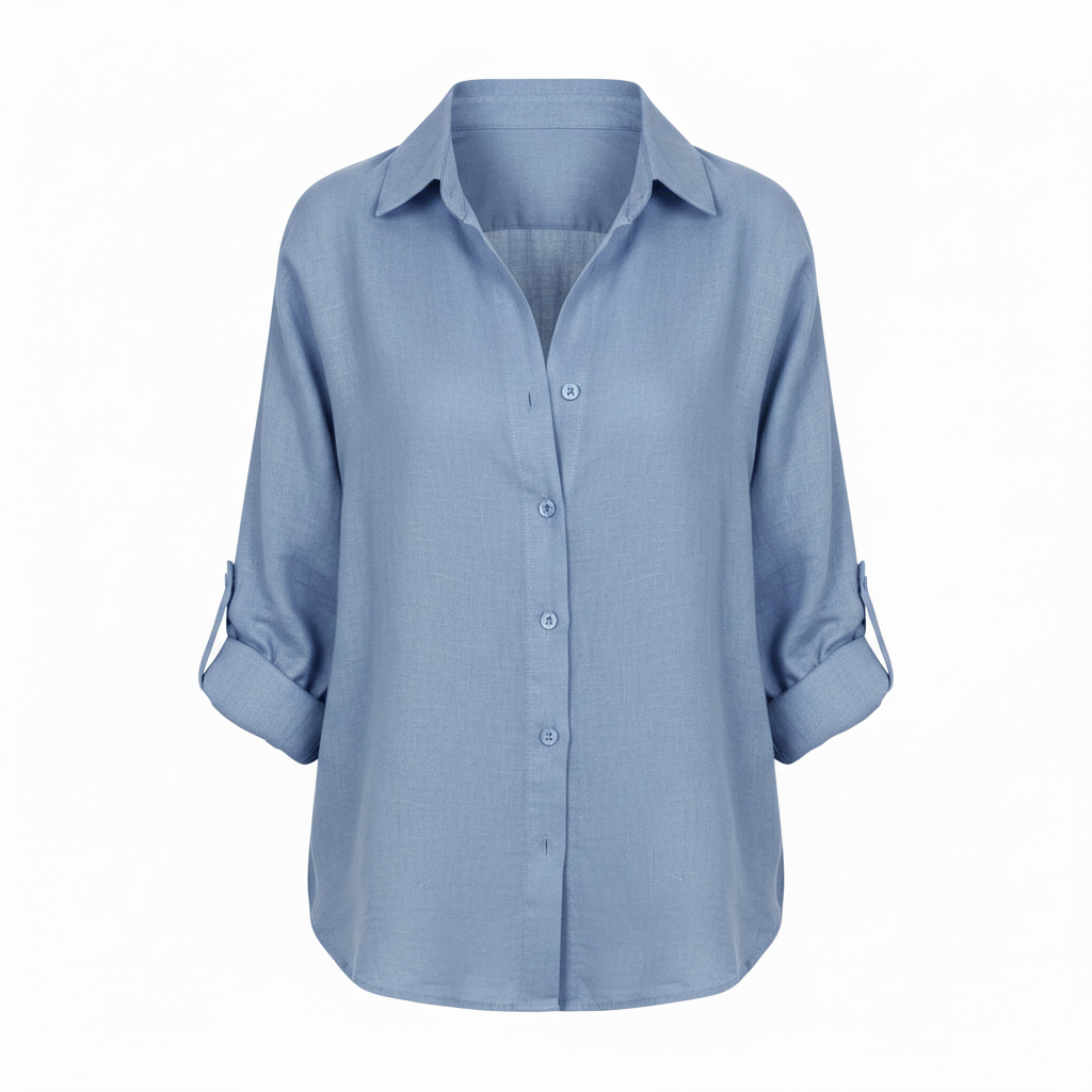Chemise décontractée ample pour femmes à boutons avec manches trois-quarts et encolure fendue