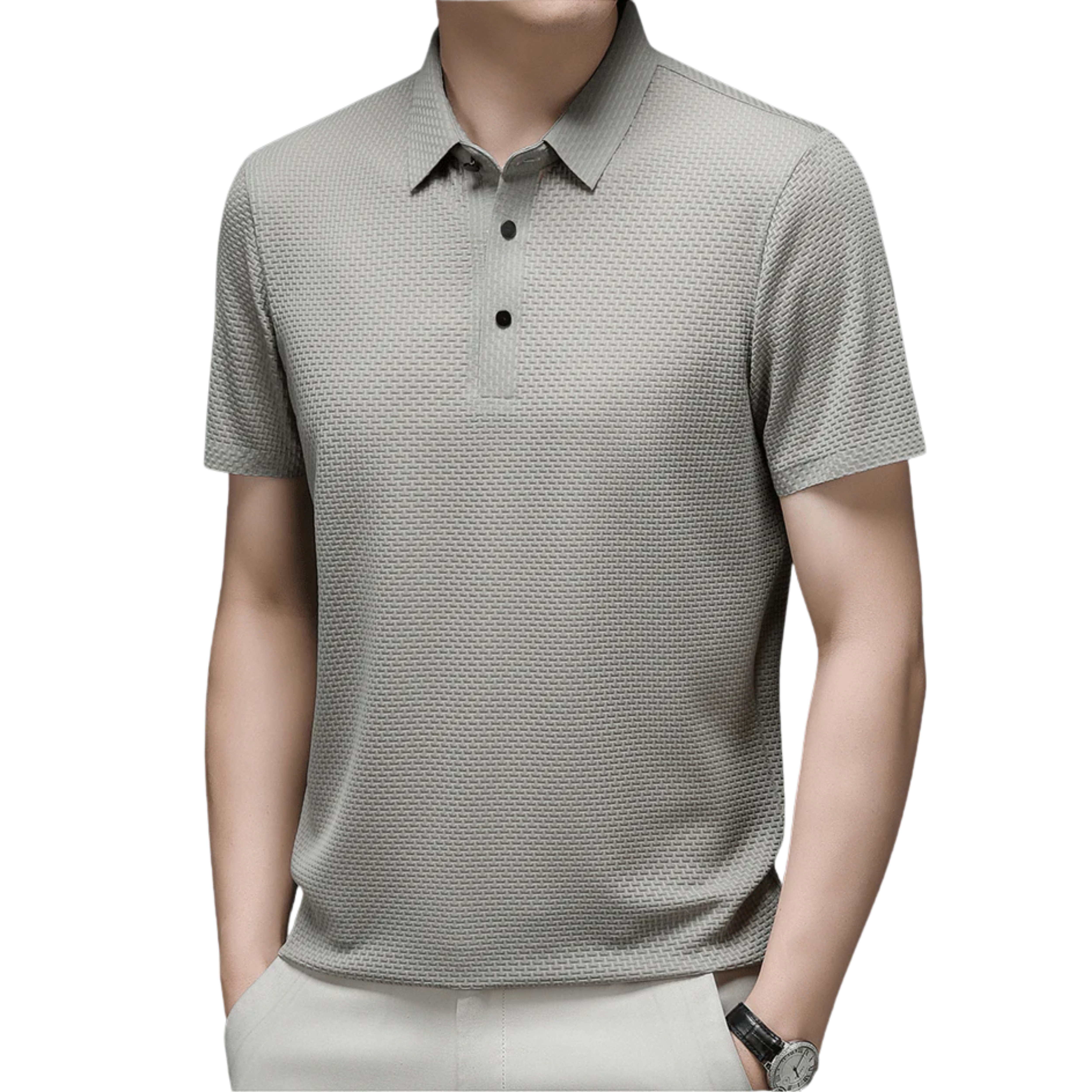 Polo homme à texture gaufrée et manches courtes — bureau &amp; détente