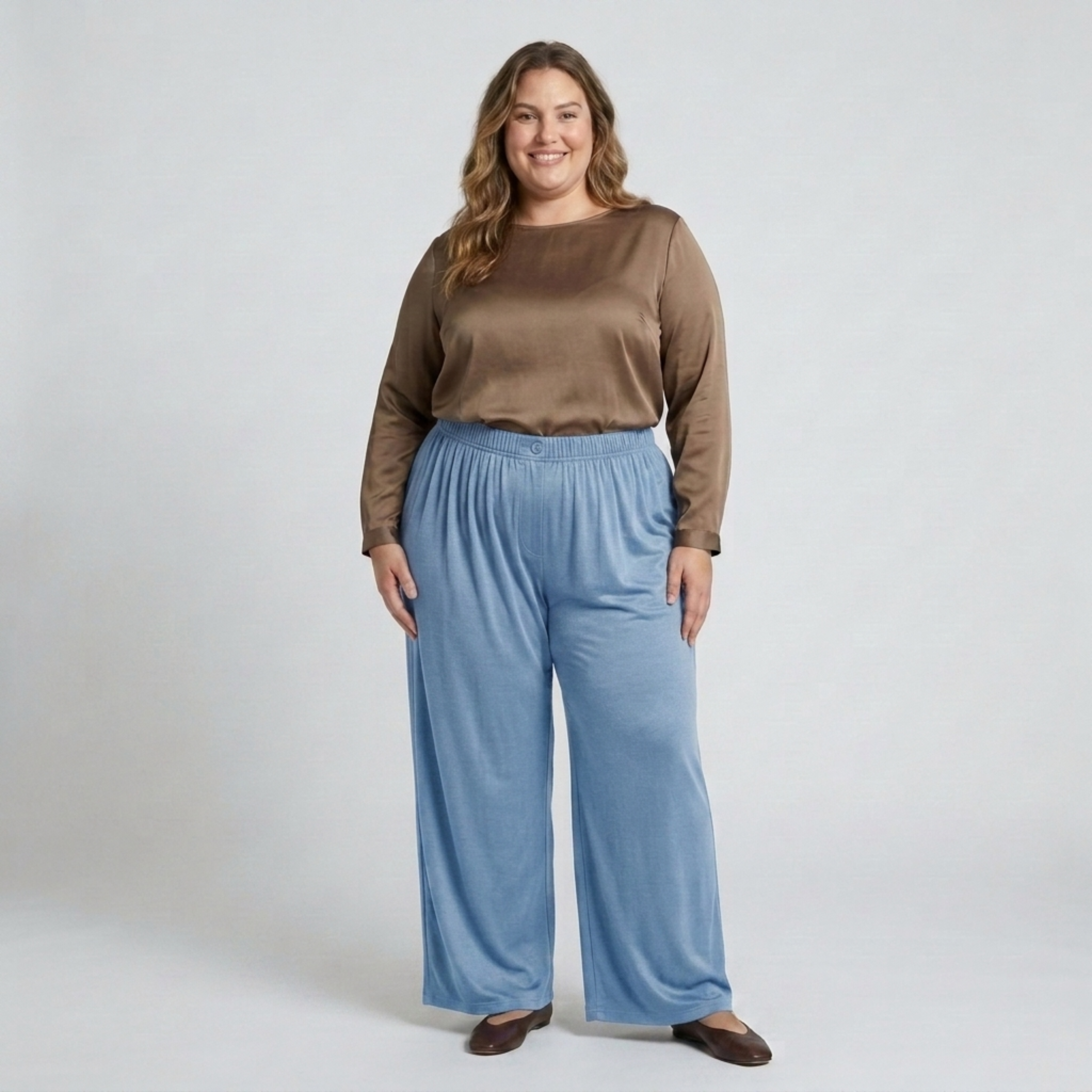 Pantalon large grande taille pour femme à taille élastique drapé fluide