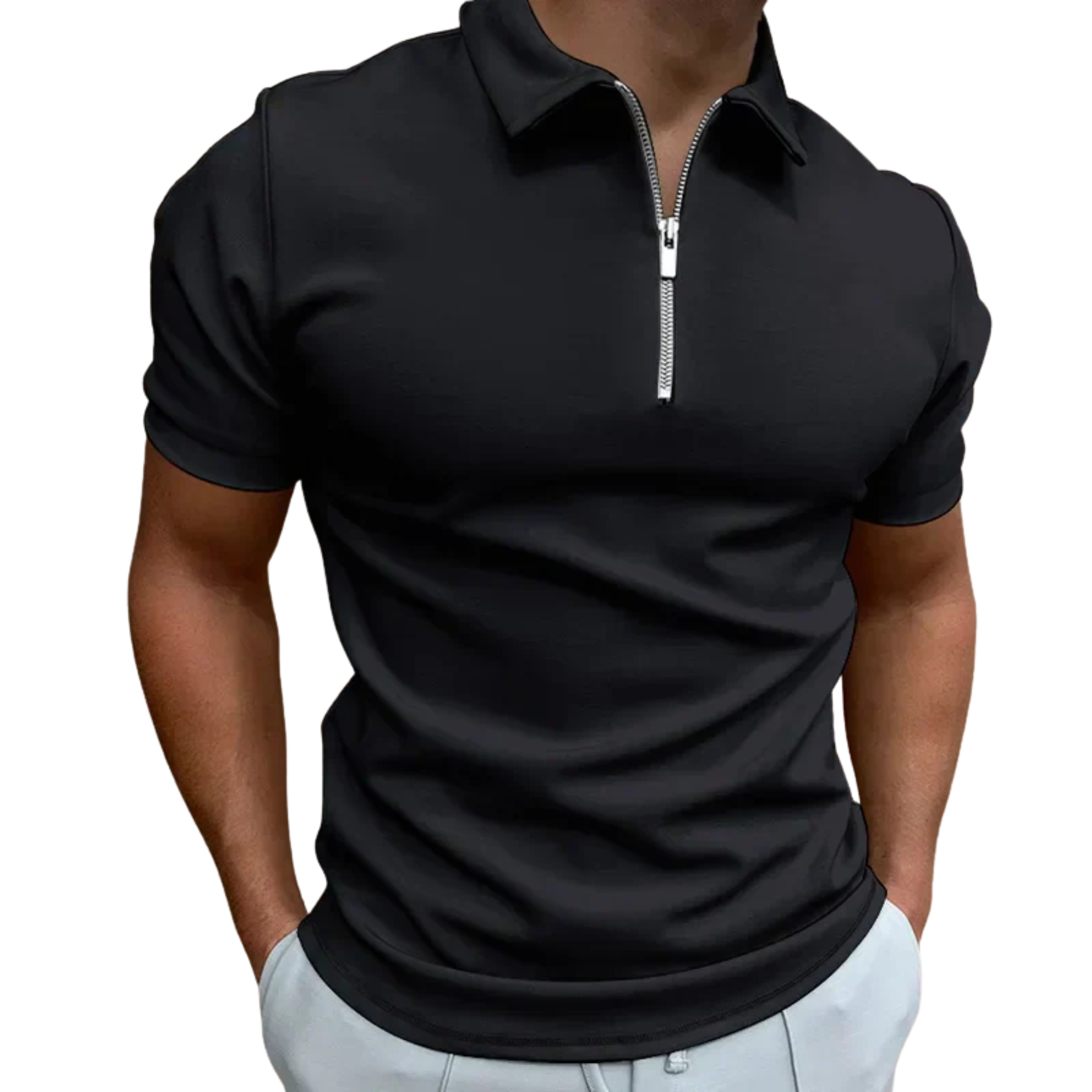 Polo homme avec col zippé et manches courtes — détente