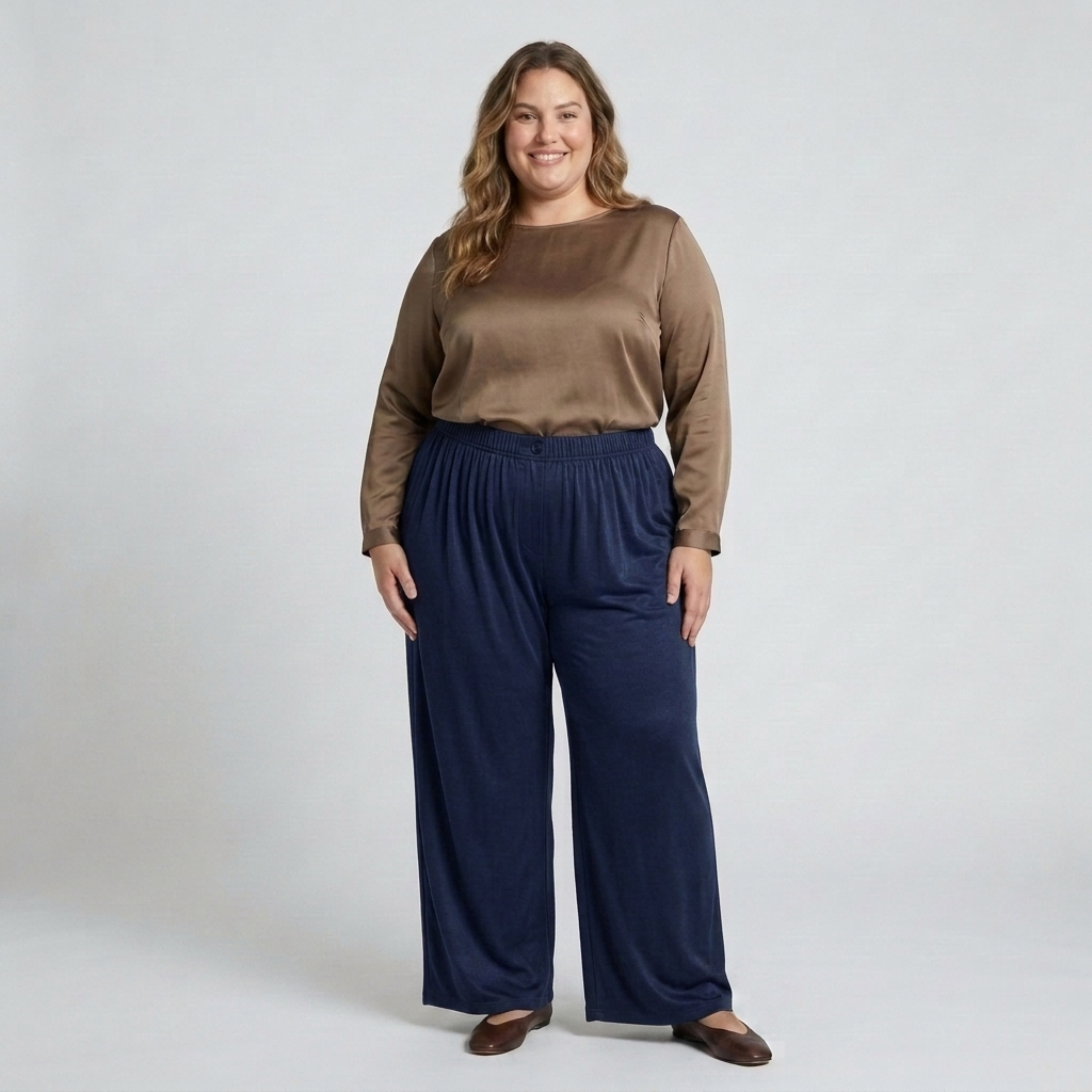 Pantalon large grande taille pour femme à taille élastique drapé fluide
