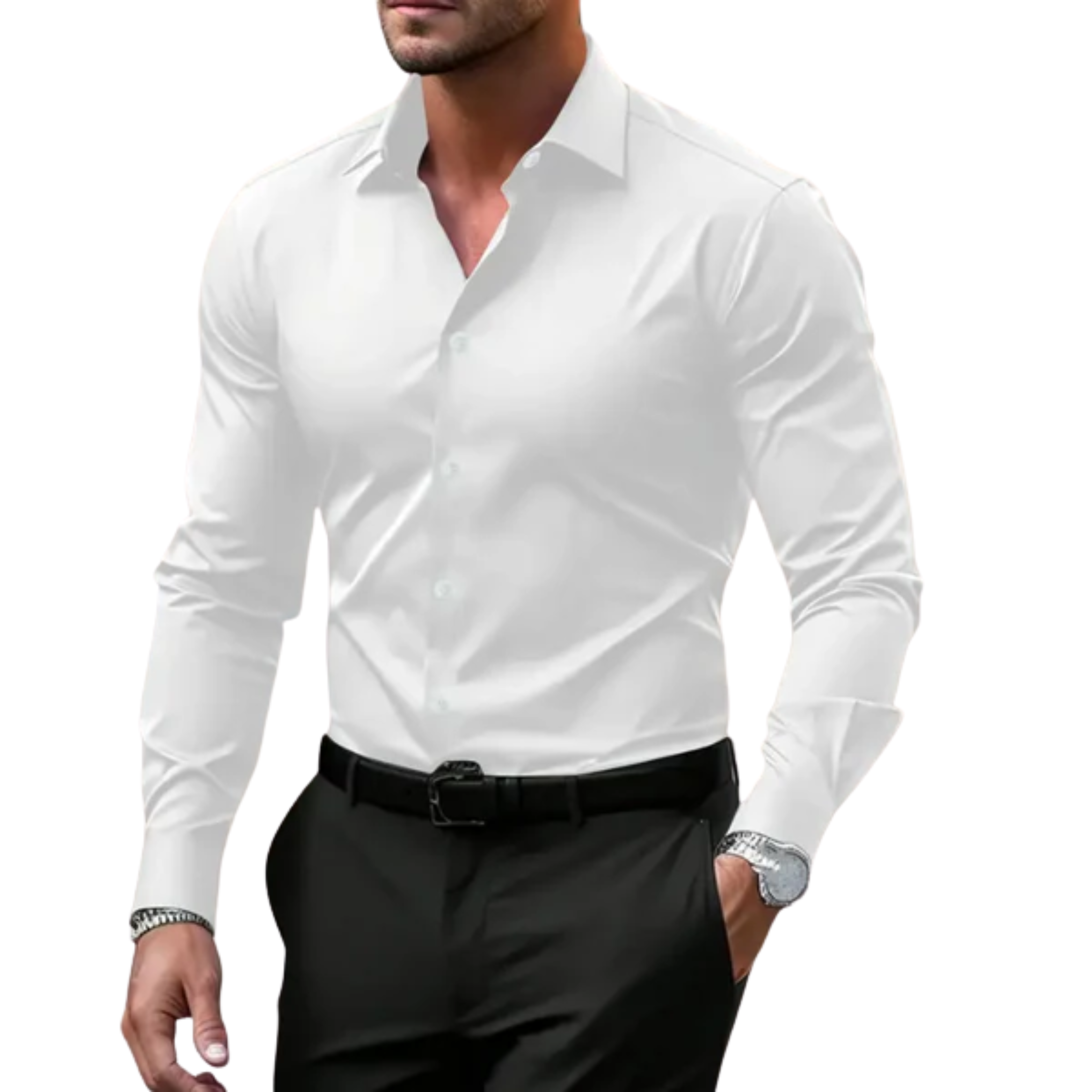 Chemise boutonnée homme — col à revers et manches longues — quotidien