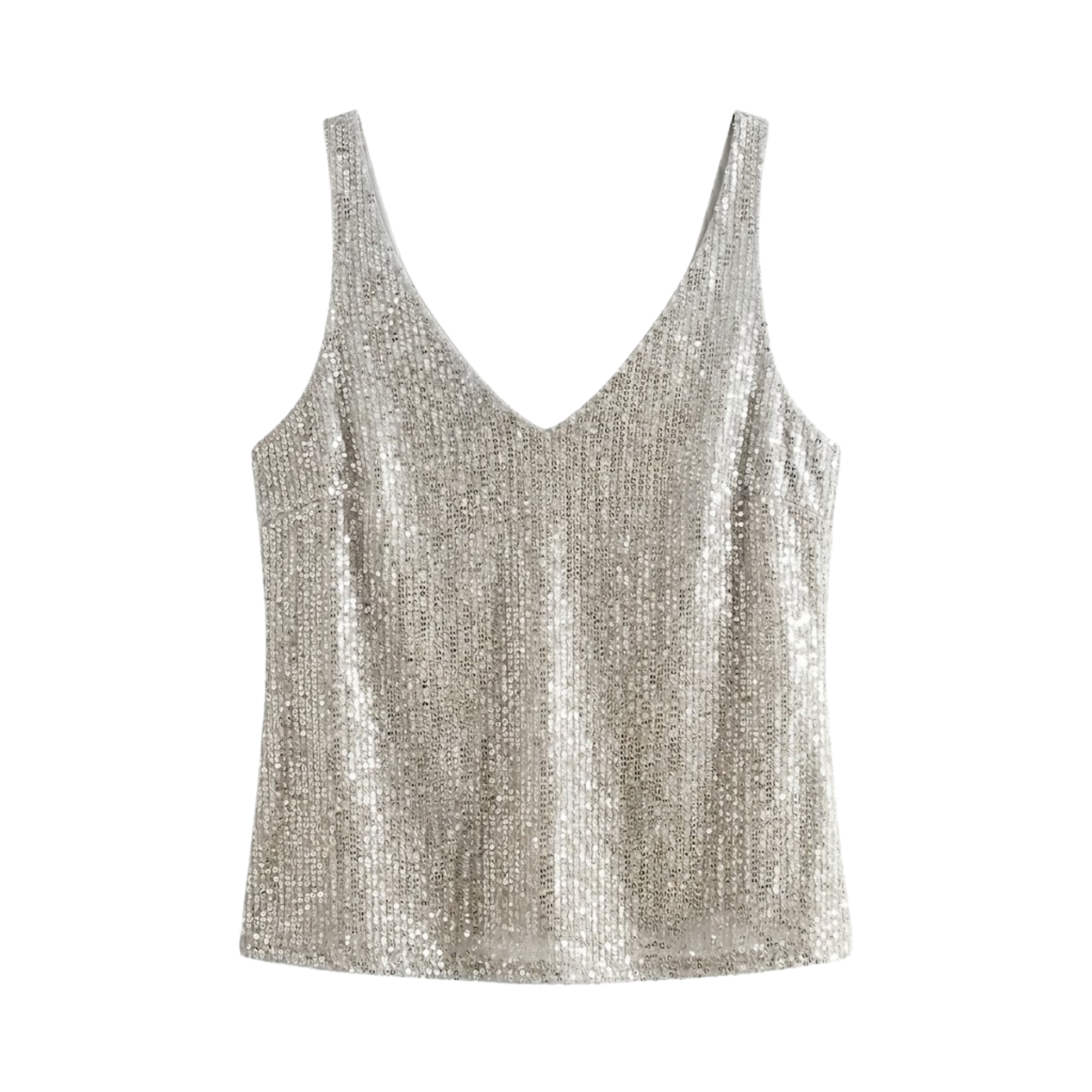 Débardeur à Paillettes avec Col en V et Sans Manches pour Femme