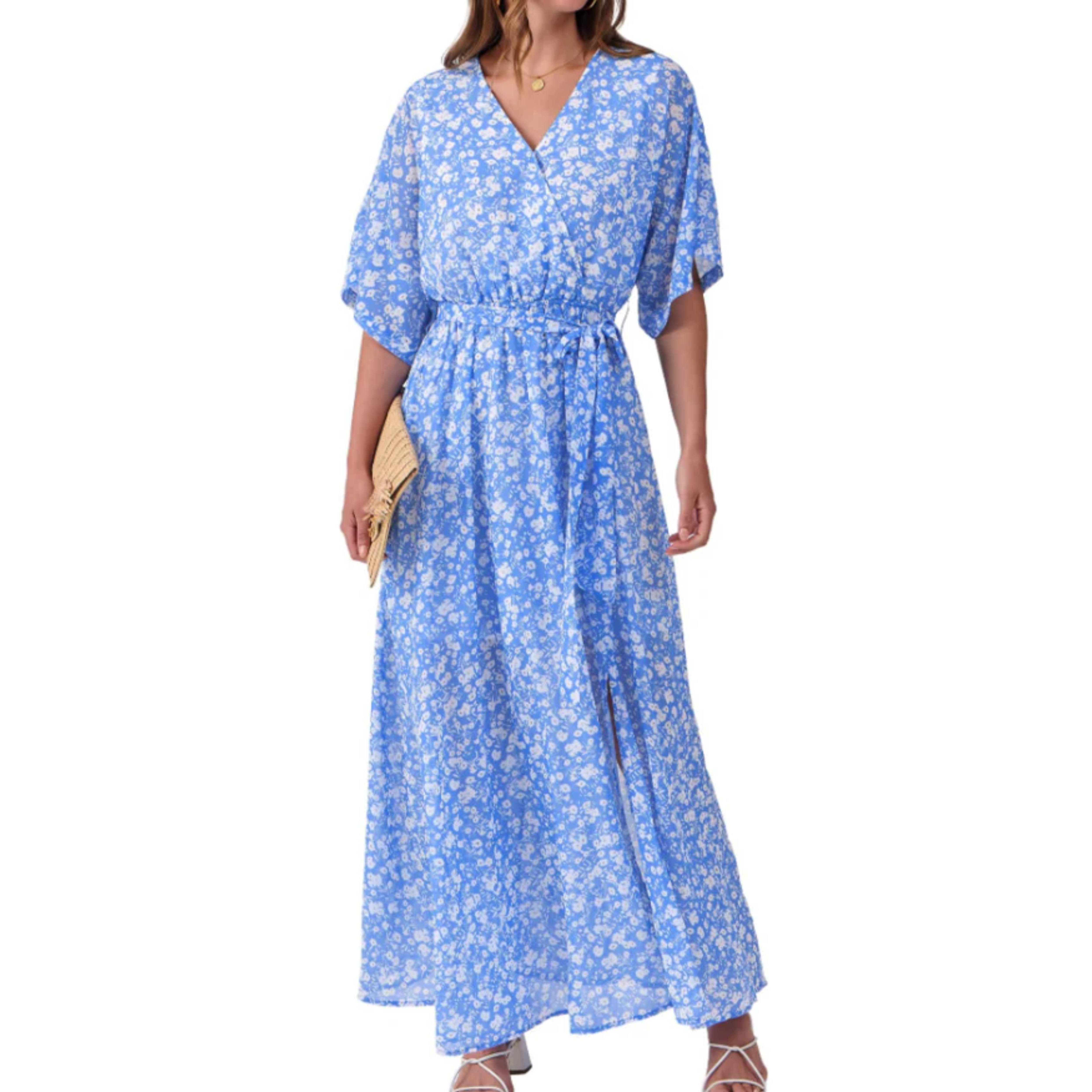 Robe maxi kimono à fleurs — style bohème — vacances d'été