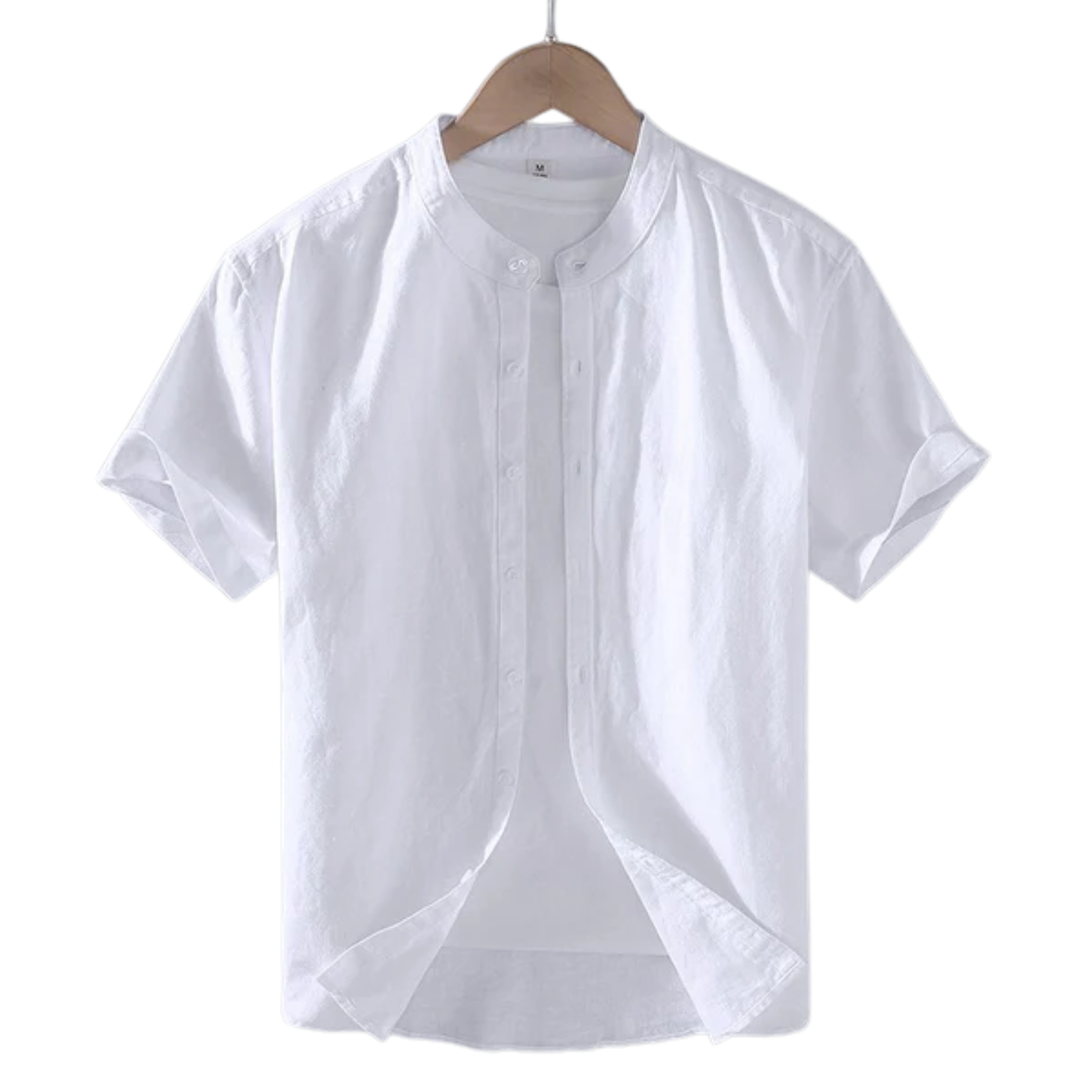 Chemise en lin pour homme — col officier à manches courtes — tenue décontractée de plage