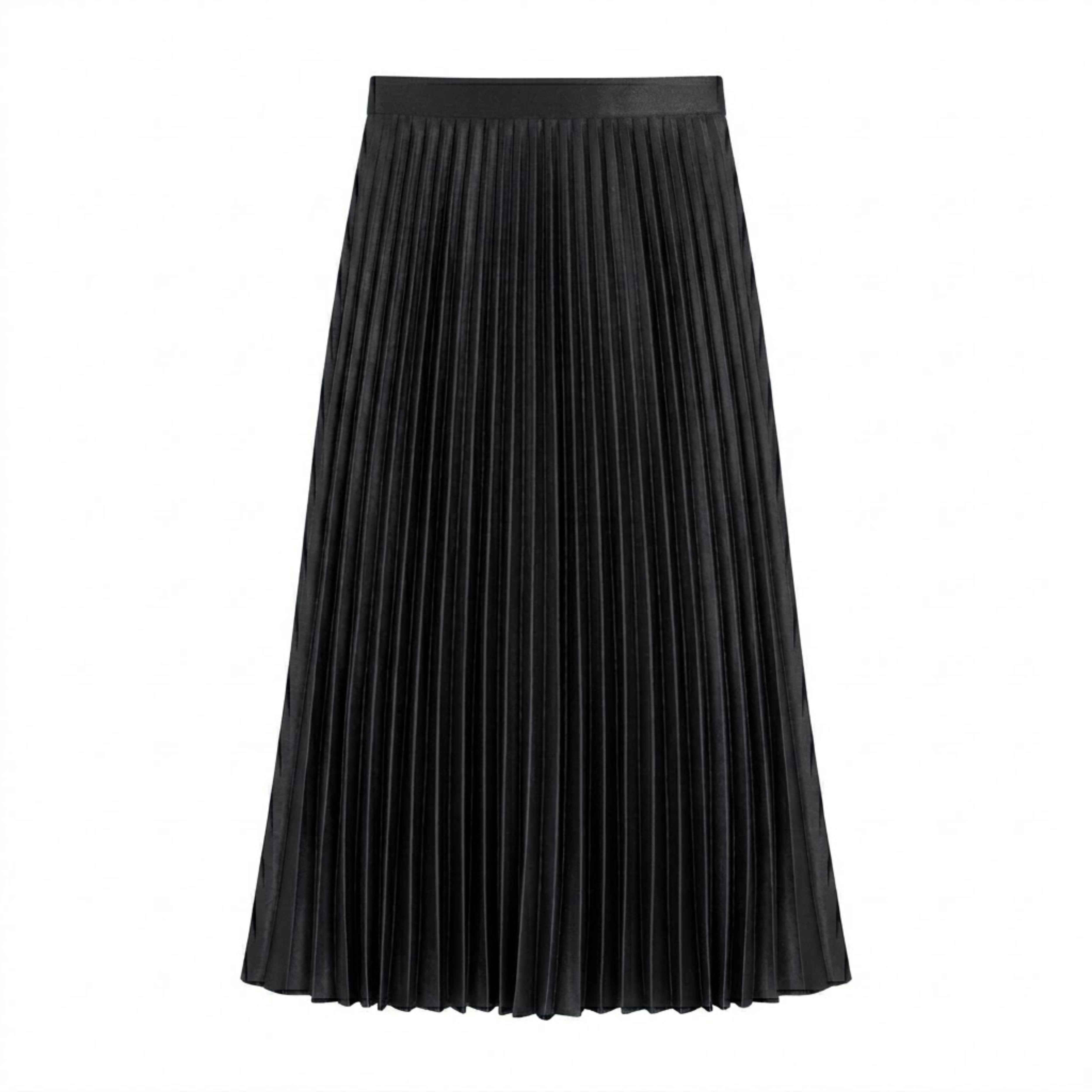 Jupe Longue Plissée Satinée à Taille Haute Élastique pour Femme