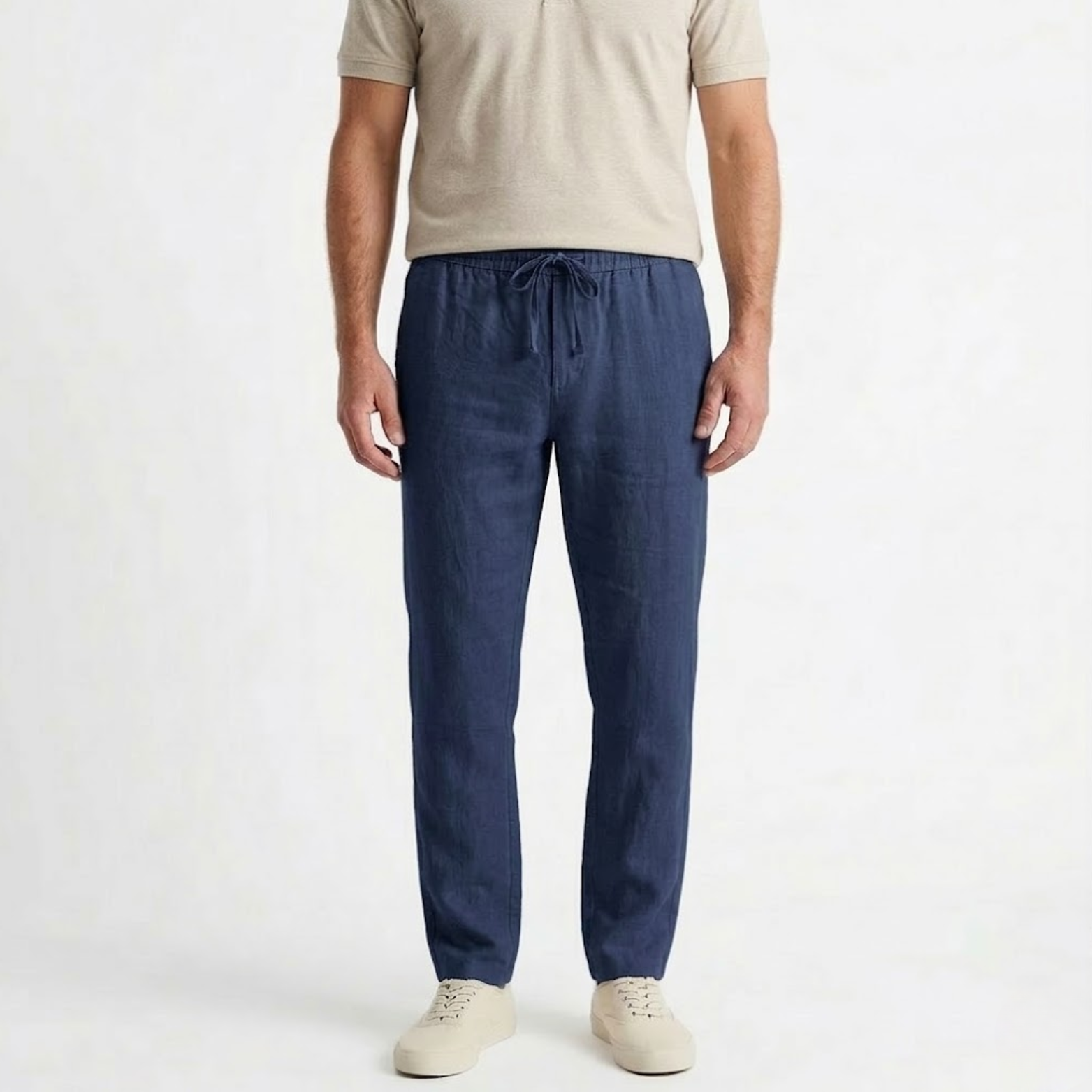 Pantalon Homme en Coton et Lin avec Taille Élastique et Cordon de Serrage