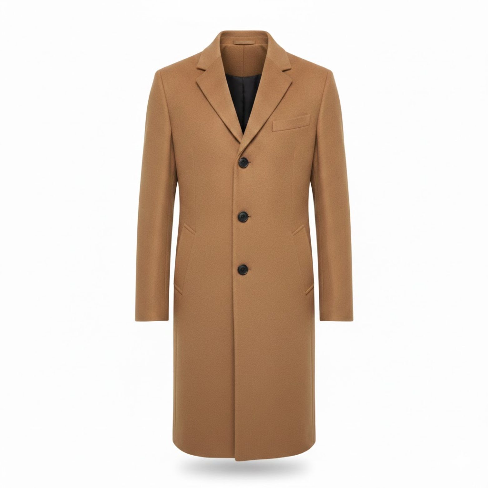 Manteau long homme col rabattu bouton unique coupe moderne ajustée