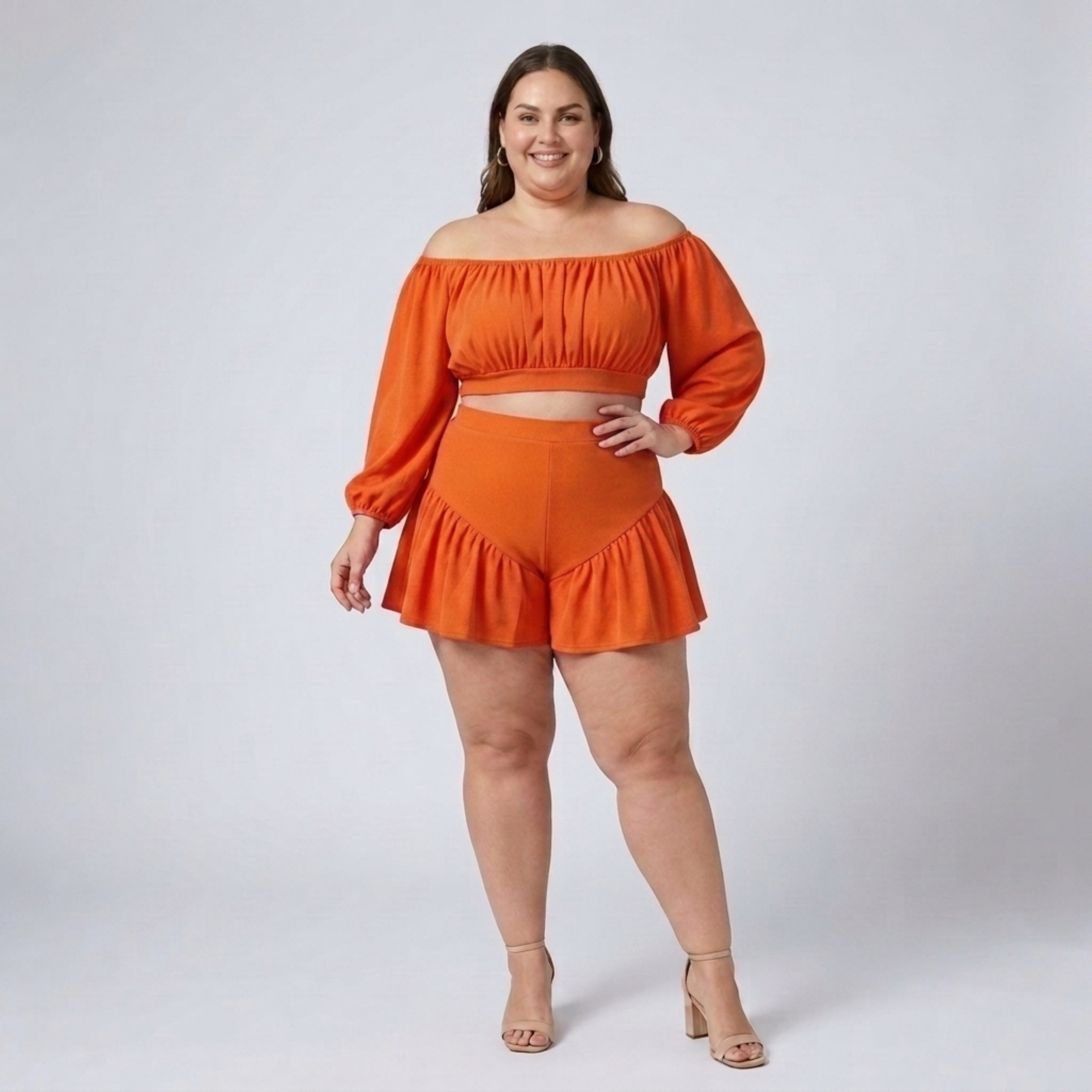 Ensemble grande taille haut épaules dénudées et short à volants