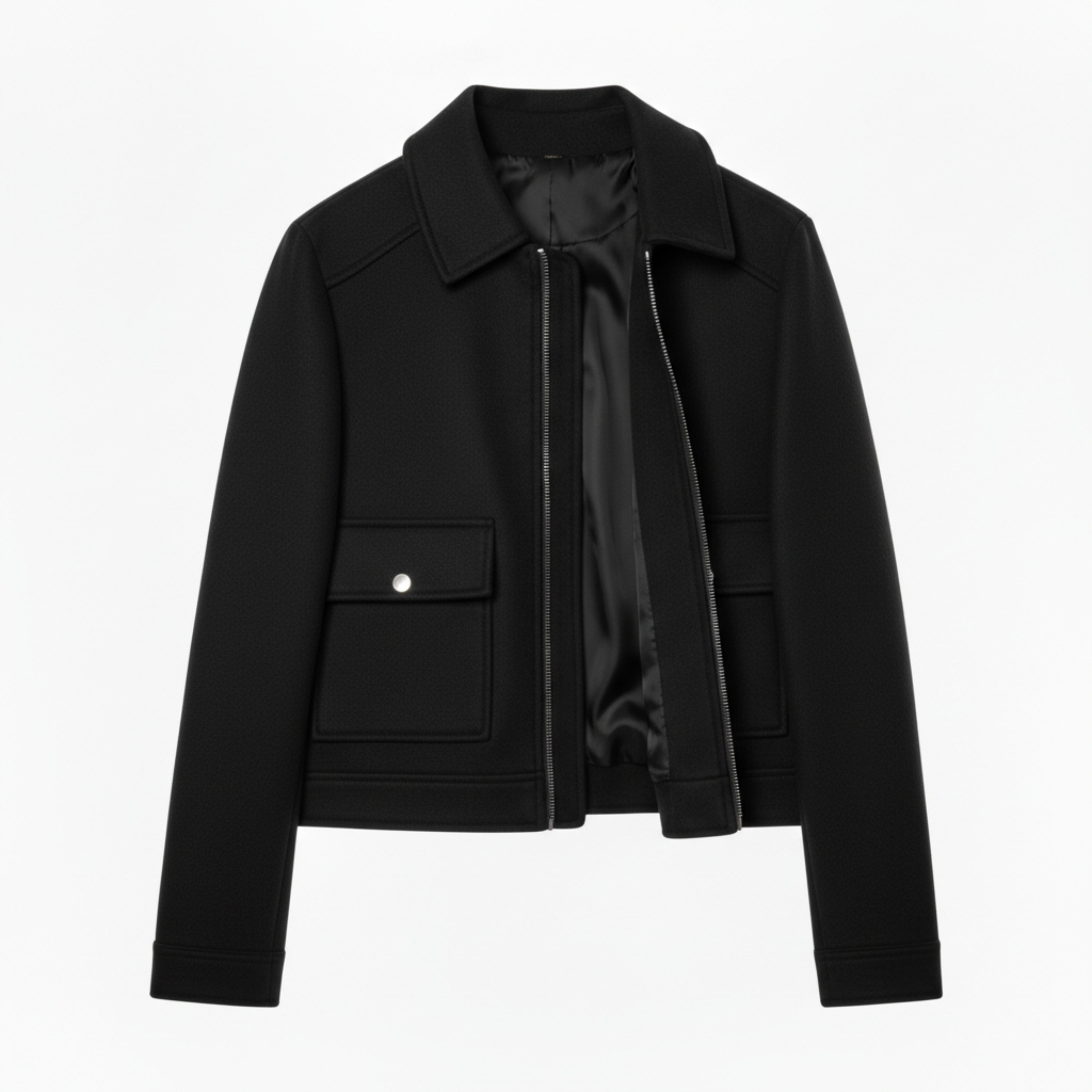 Veste Courte en Polyester à Col Rabattu et Fermeture Éclair pour Femme