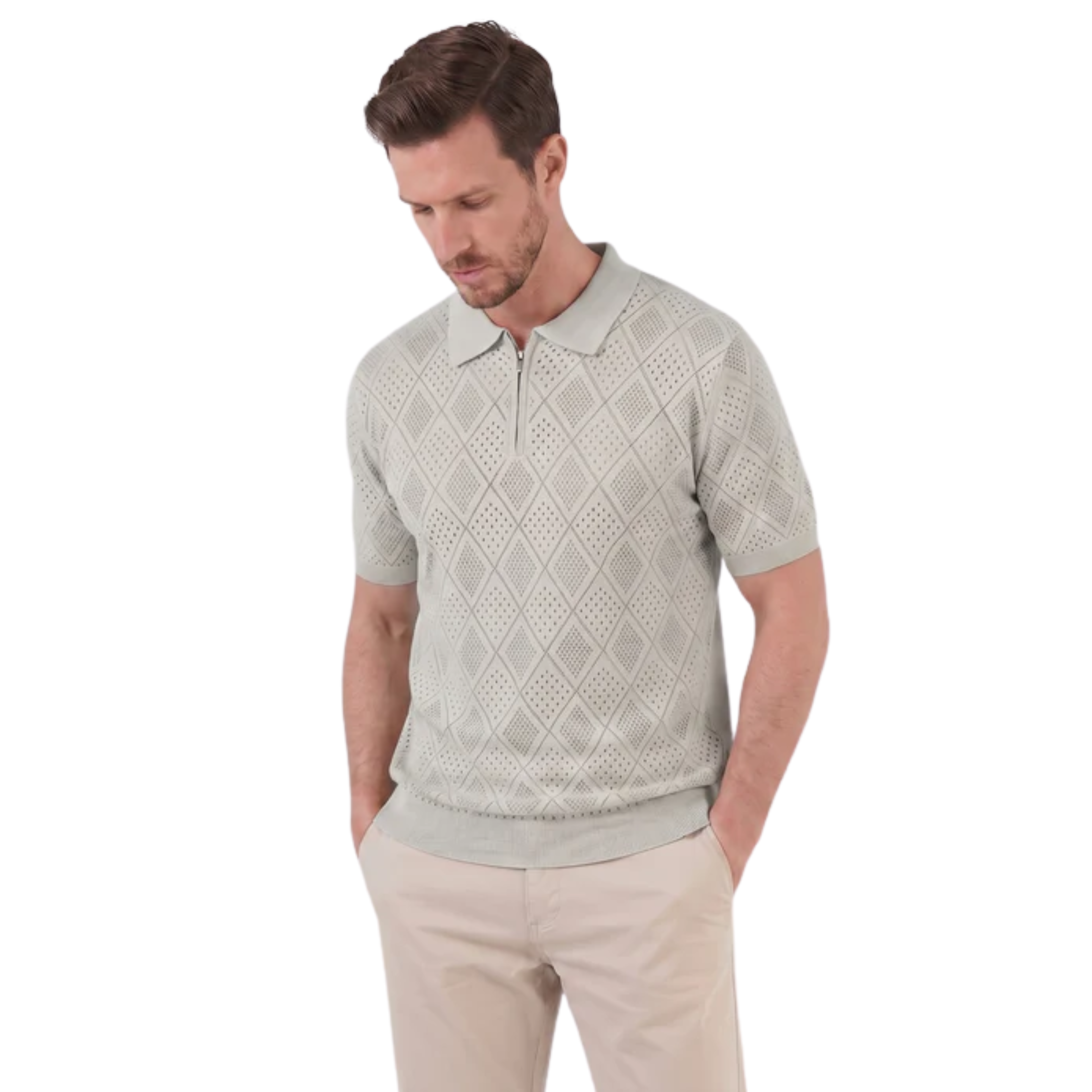 Polo homme en maille ajourée avec fermeture éclair — voyage