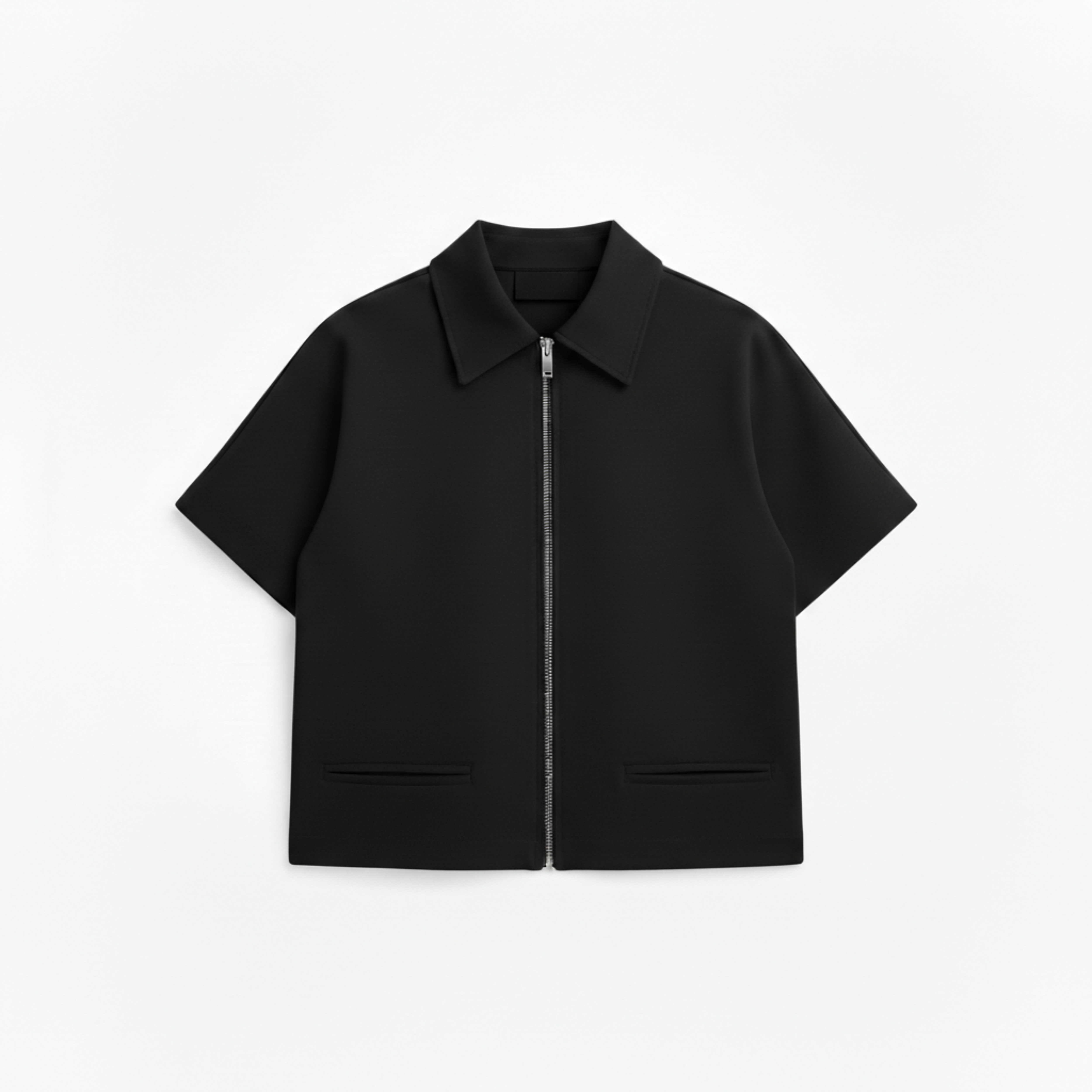 Veste Courte en Polyester à Manches Courtes avec Fermeture Éclair pour Femme
