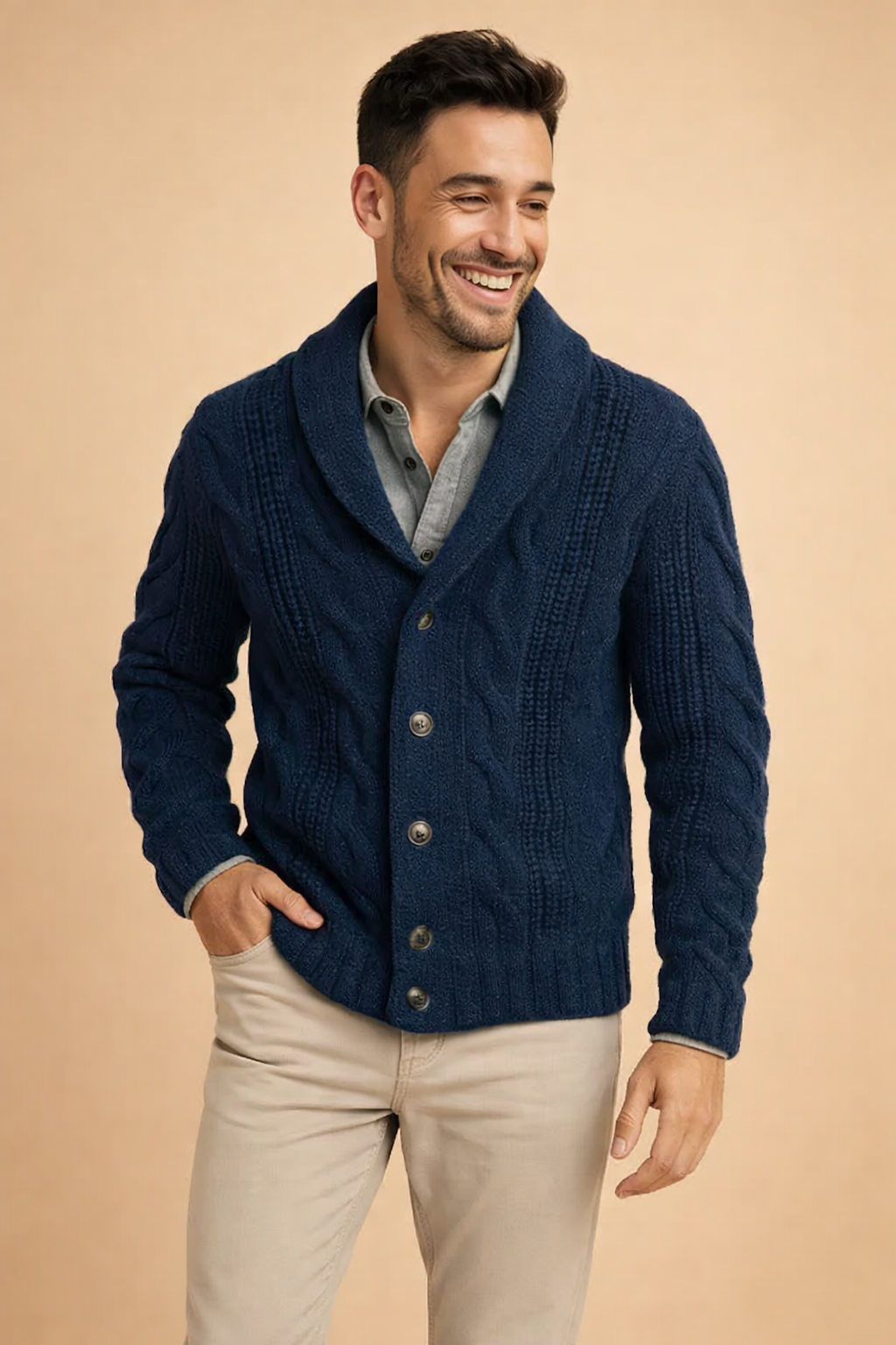 Cardigan Homme – Col Châle Fermeture Boutonnée Coupe Ajustée