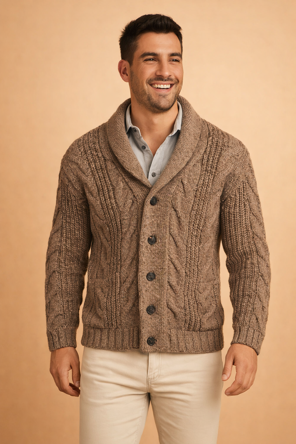 Cardigan Homme – Col Châle Fermeture Boutonnée Coupe Ajustée